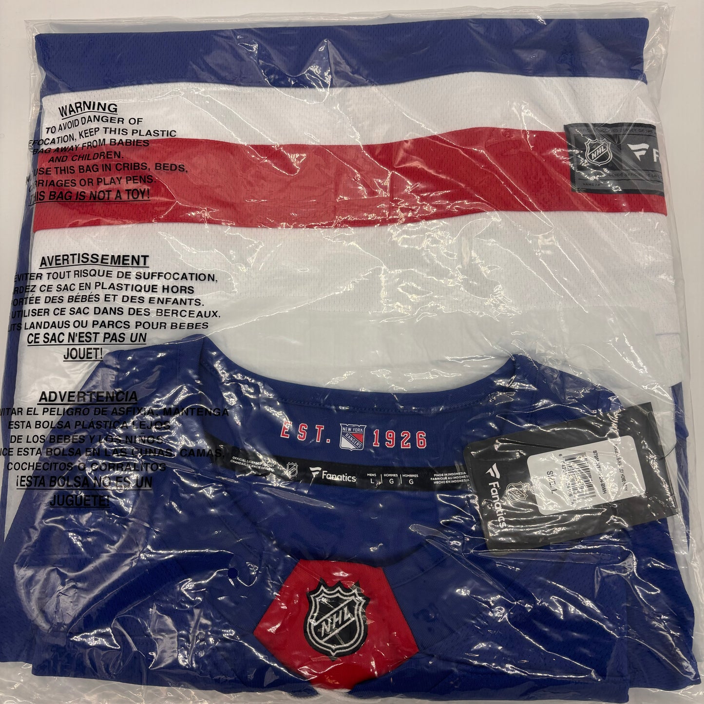 Auction Lot 6: New York Rangers Blank NHL Official Jersey size L Fanatics
