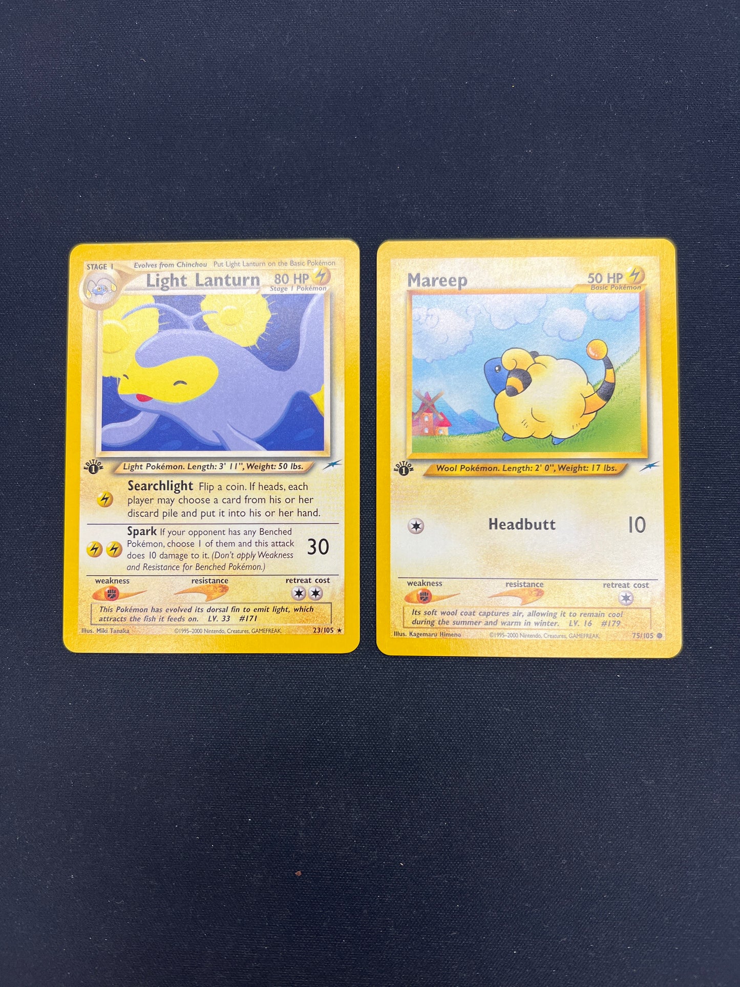 Auction Lot 9: Pokemon Cards Light Lanturn & Mareep 1st Edition Neo Destiny Conditions Vary