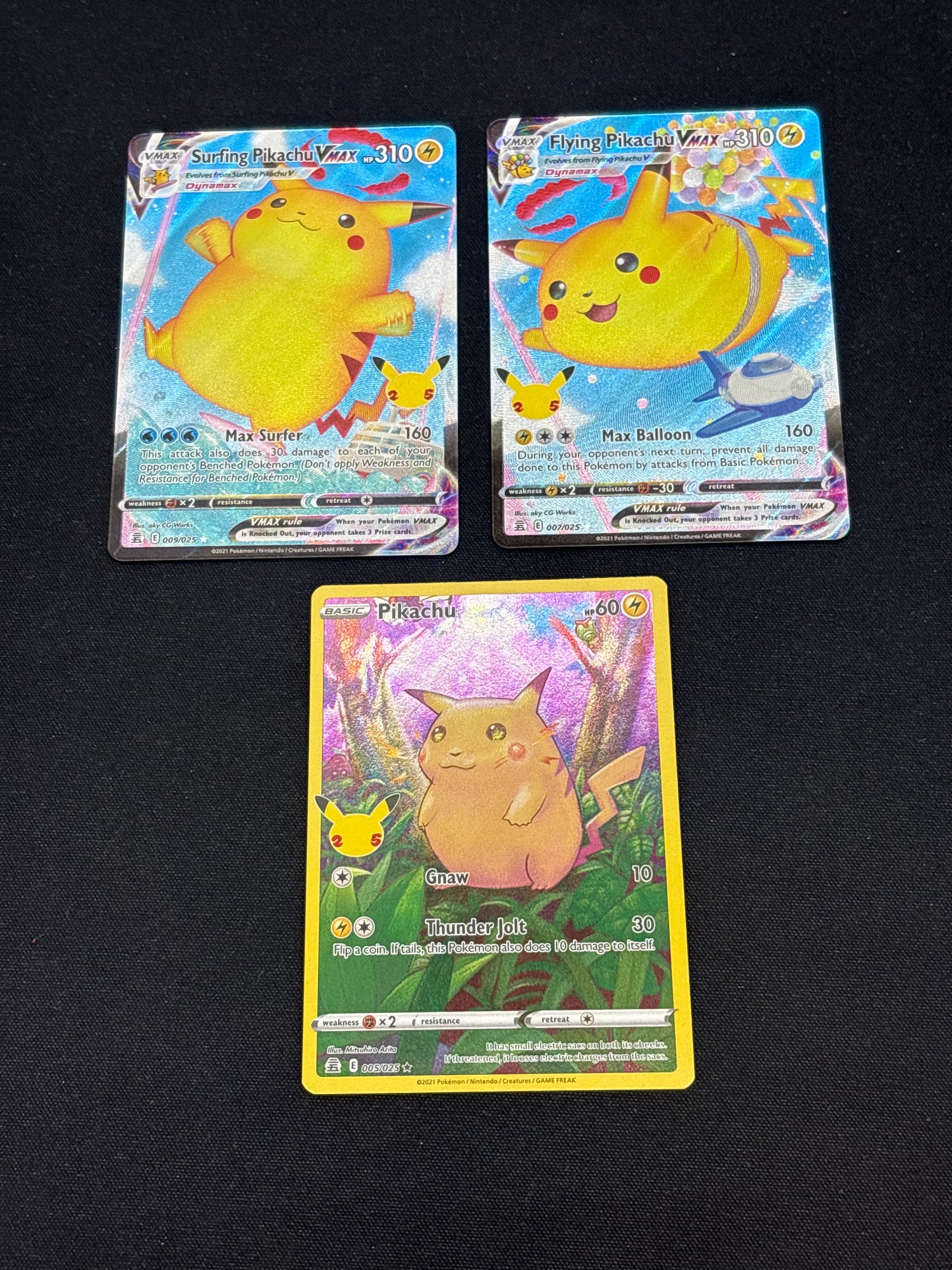 Auction Lot 272: Pokemon Cards Lot of 3 Full Art Pikachu VMAX Conditions Vary