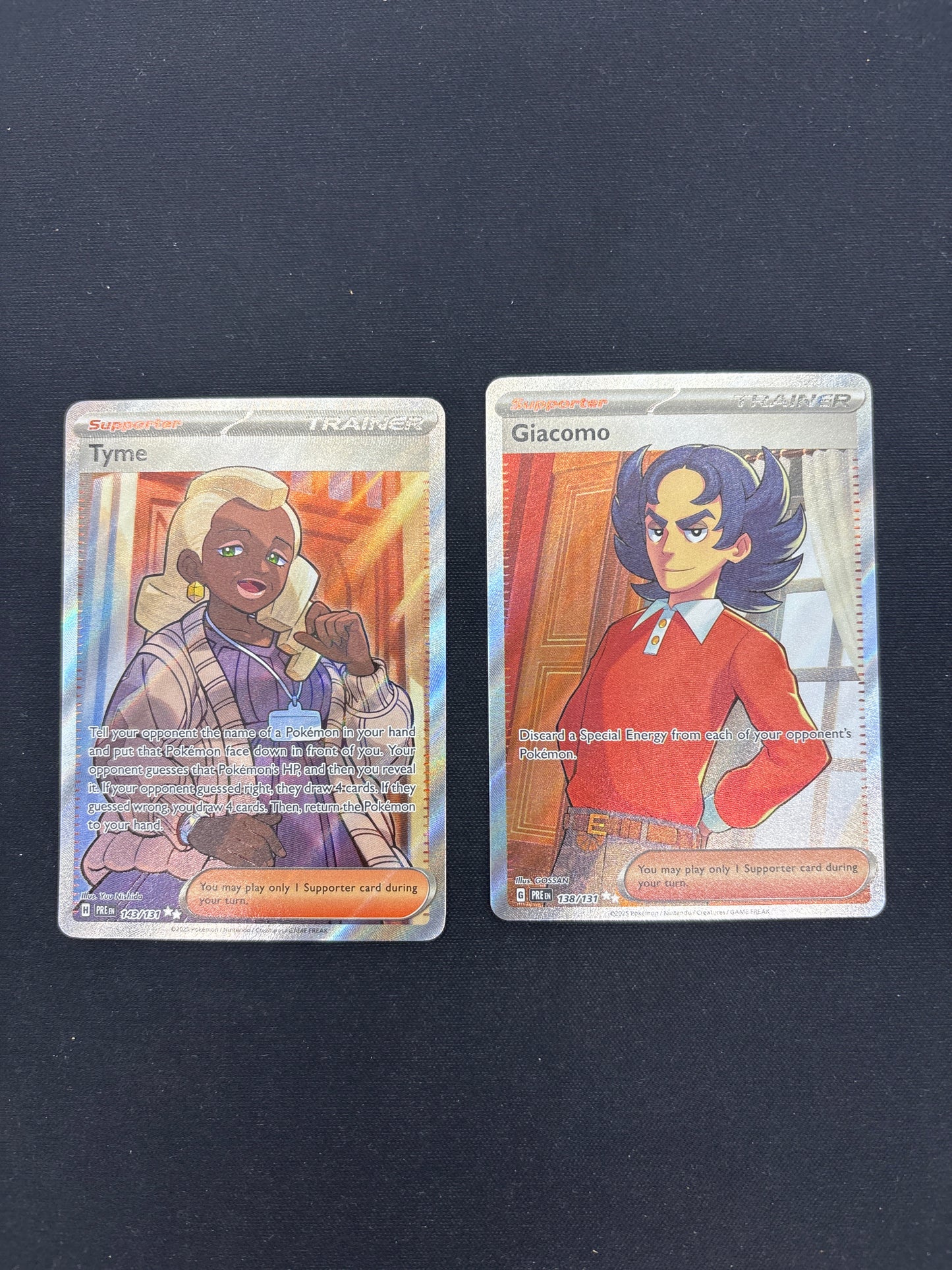 Auction Lot 71: Pokemon Cards Lot of 2 Tyne & Giacomo Full Art Trainer Prismatic Evolutions Conditions Vary