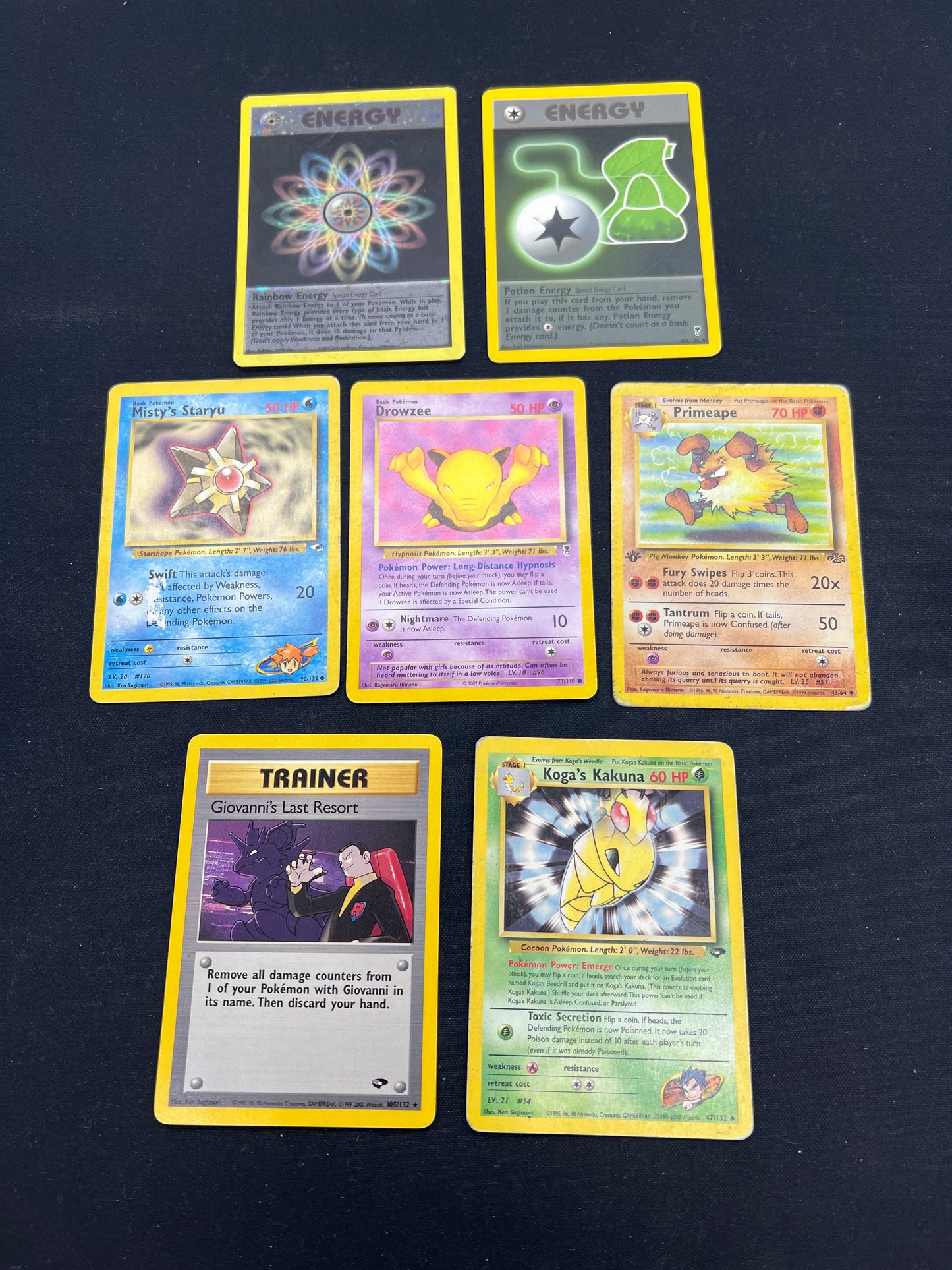 Auction Lot 190: Pokemon Cards Lot of 7 Assorted WOTC Era Commons Uncommons Holo Energy Conditions Vary