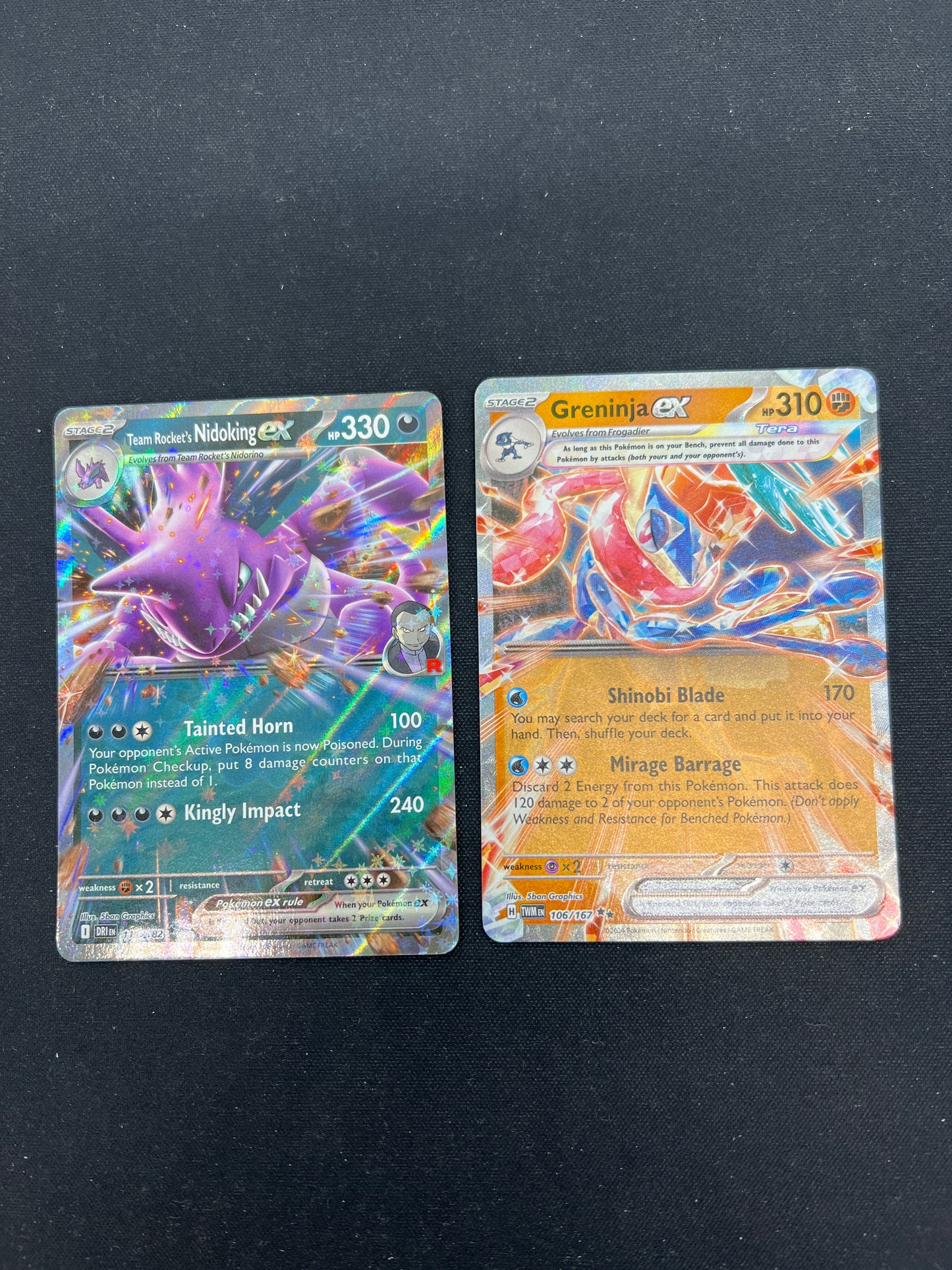 Auction Lot 332: Pokemon Cards Greninja EX & Team Rocket's Nidoking EX SV Conditions Vary
