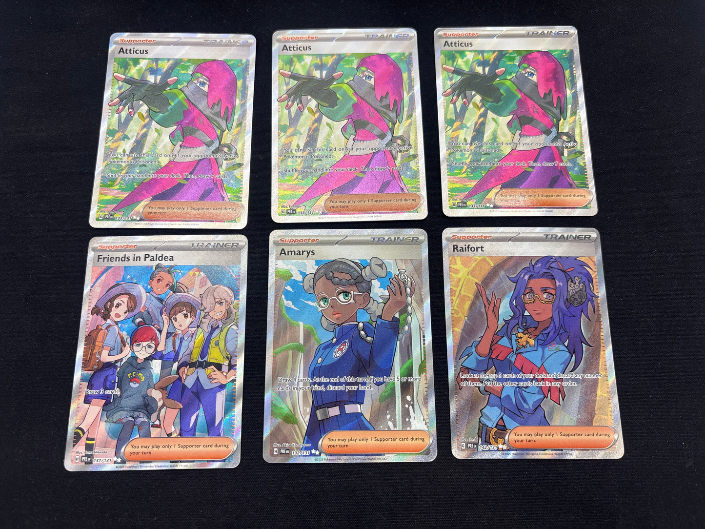 Auction Lot 163: Pokemon Cards Lot of 6 Prismatic Evolutions Full Art Trainers Conditions Vary