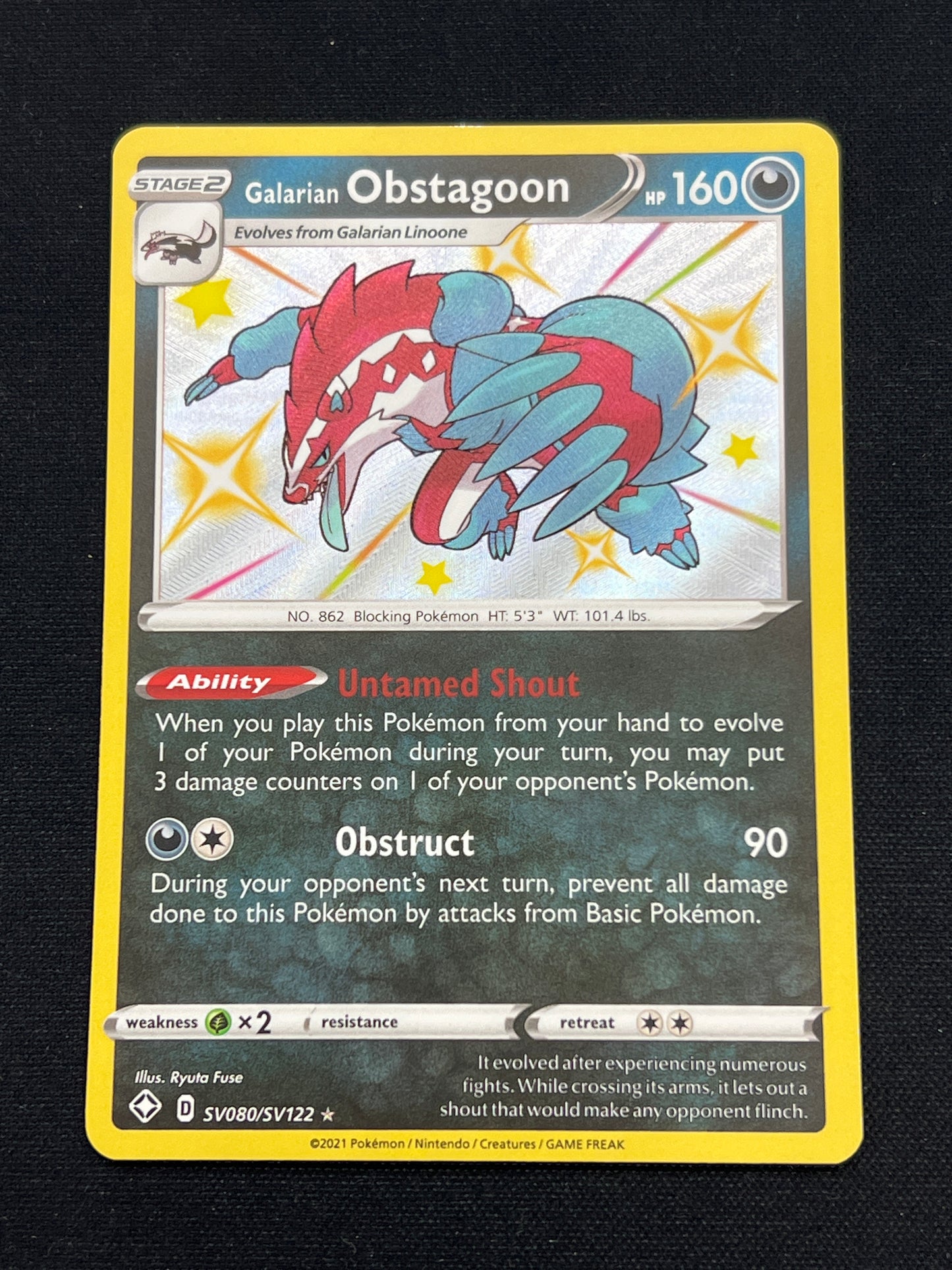 Auction Lot 209: Pokemon Card Galarian Obstagoon Shining Fates Conditions Vary