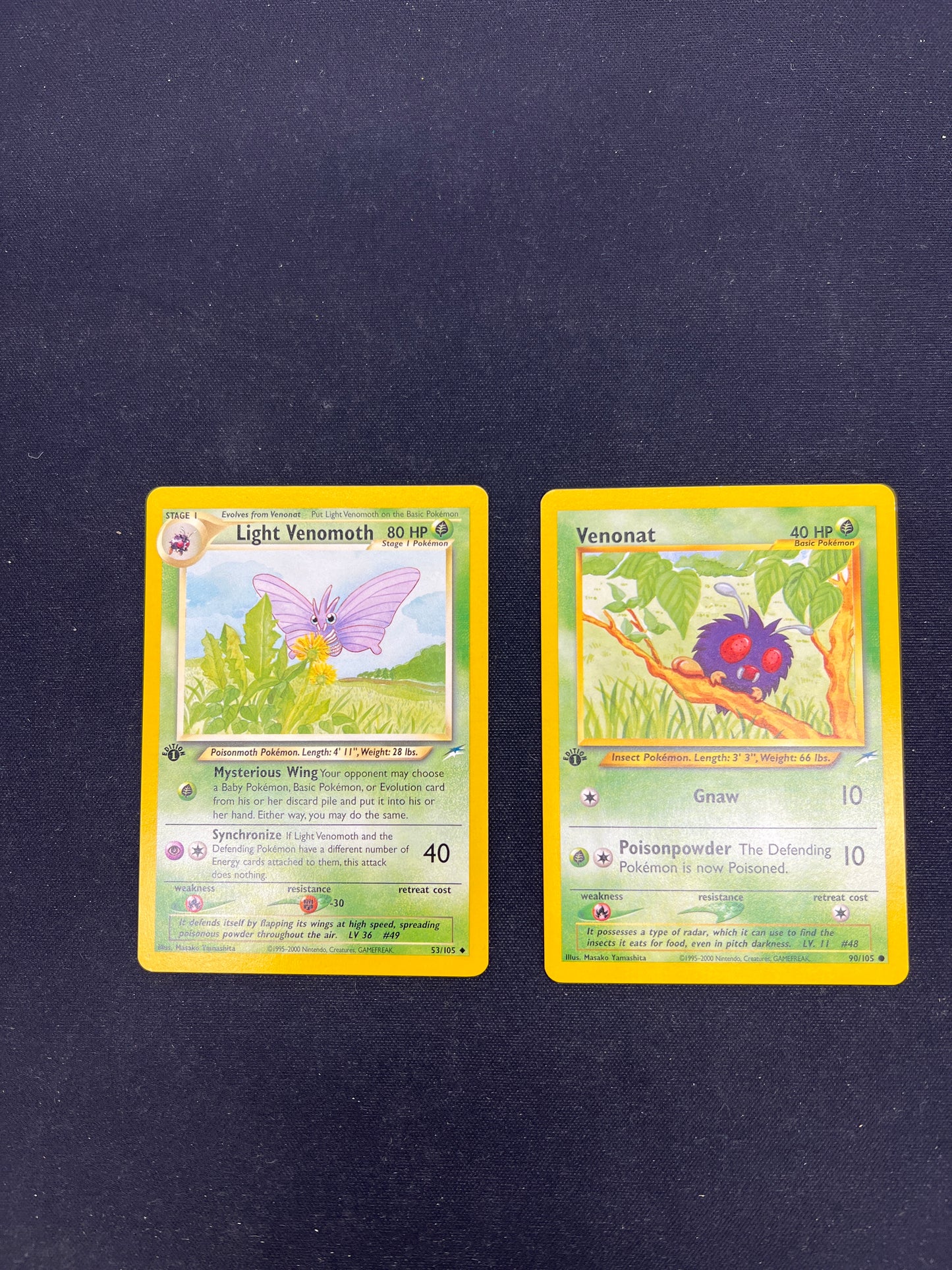 Auction Lot 9: Pokemon Cards Light Venomoth & Venonat 1st Edition Neo Discovery Conditions Vary