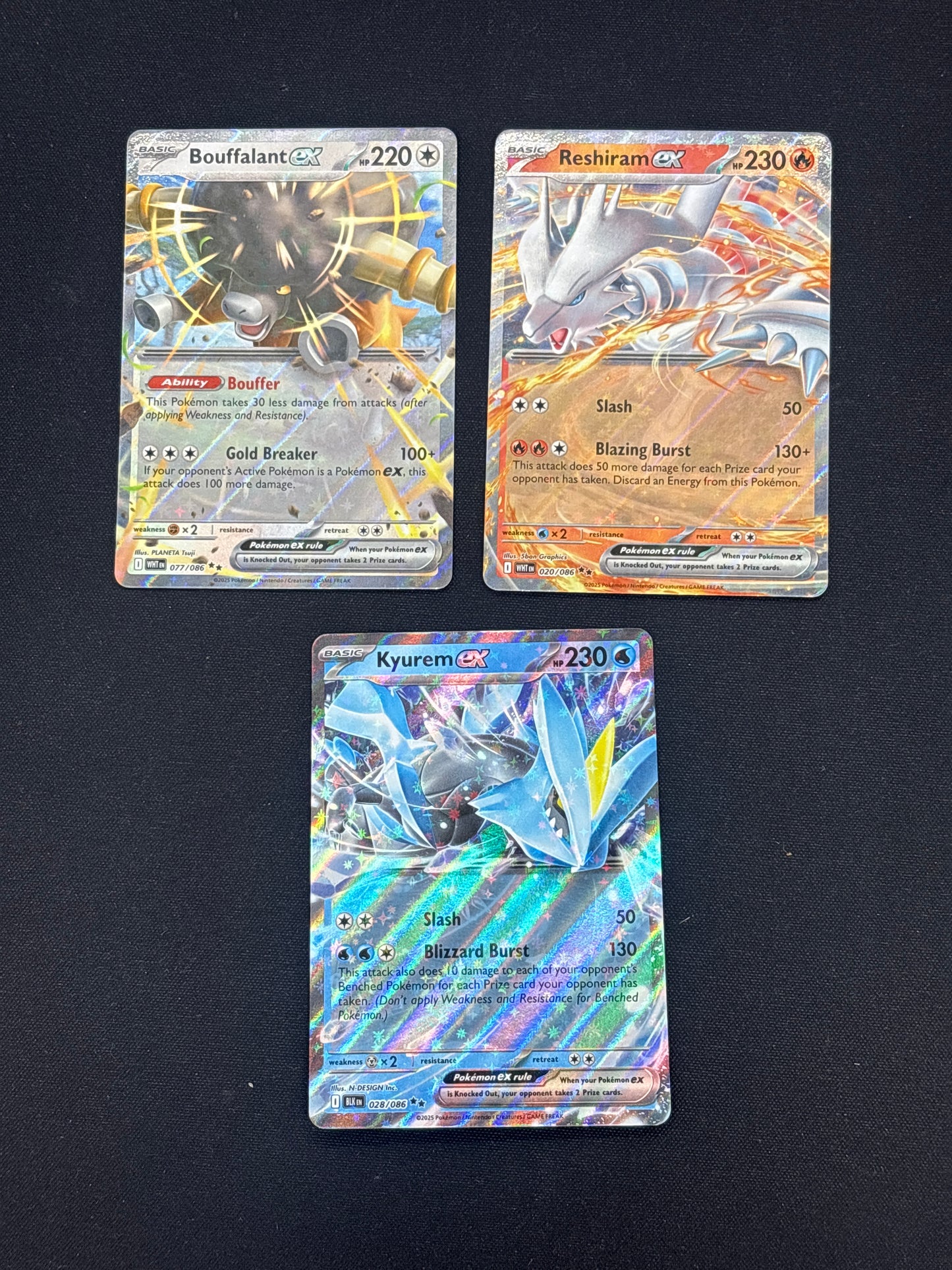 Auction Lot 104: Pokemon Cards Lot of 3 EX Double Rares Black Bolt White Flare Conditions Vary