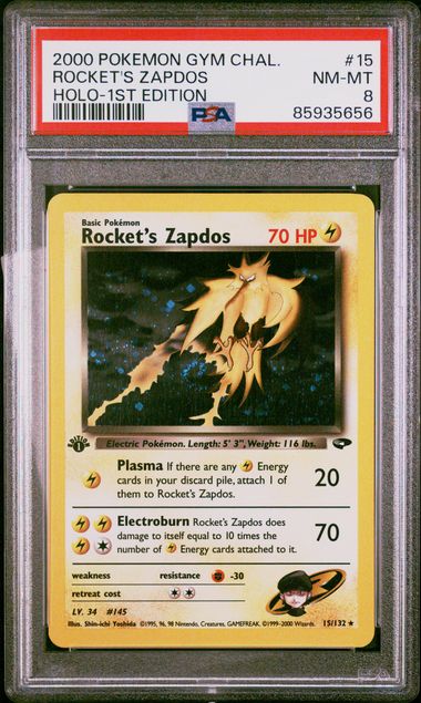 Rocket's Zapdos Holo 1st Edition PSA 8