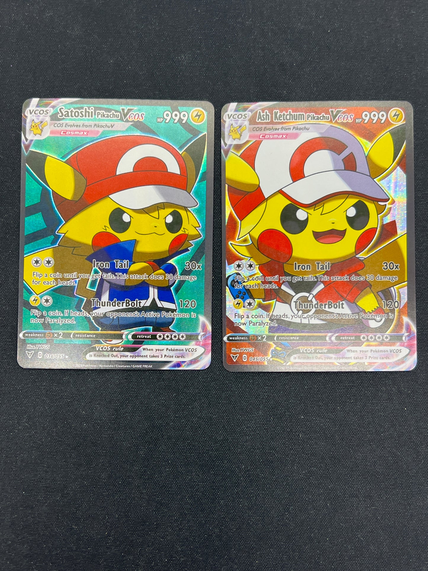 Auction Lot 307: Pokemon Cards CUSTOM Ash Satoshi Pikachu VCOS Full Art Conditions Vary