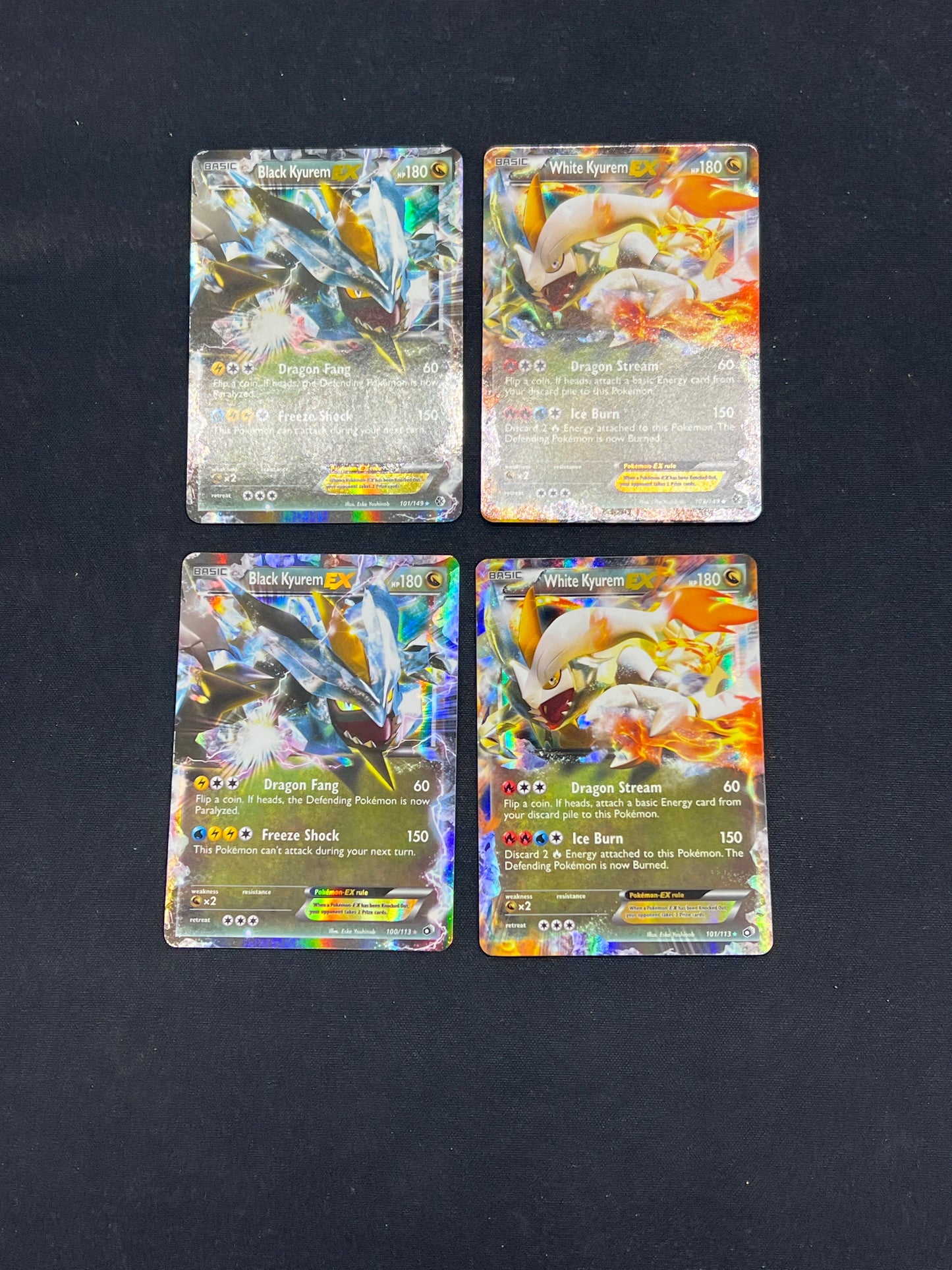 Auction Lot 26: Pokemon Cards Lot of 4 Black Kyurem EX & White Kyurem EX BW Era Conditions Vary