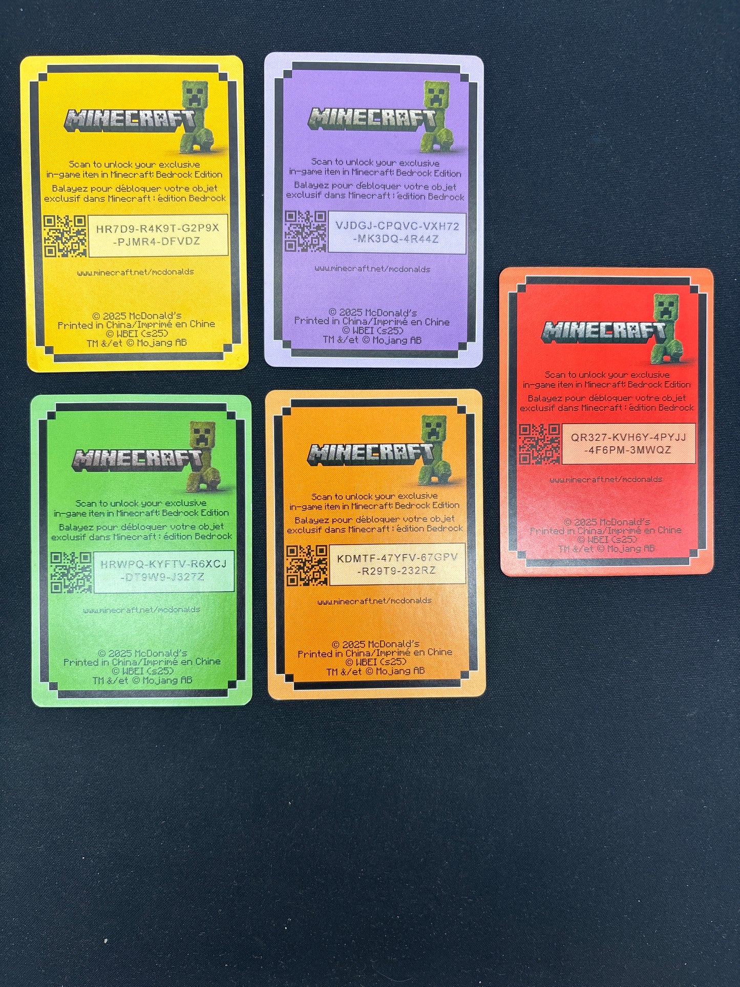 Auction Lot 95: Minecraft Lot of 5 Mcdonalds Cards Condition Vary