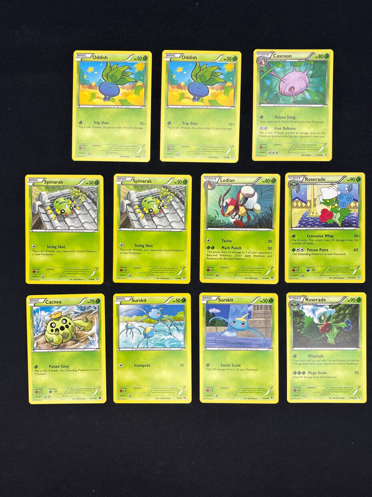 Auction Lot 46: Pokemon Cards Lot of 11 Grass Type Commons Uncommons Conditions Vary
