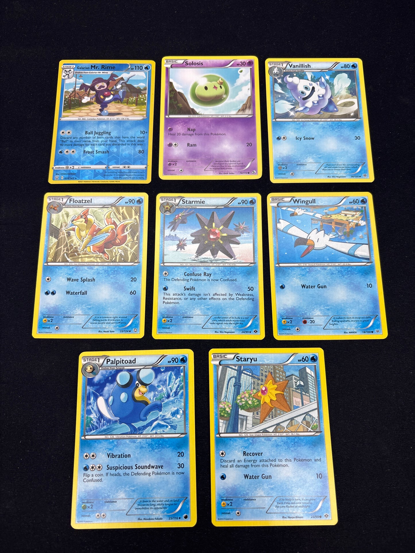 Auction Lot 39: Pokemon Cards Lot of 8 Water Type and Solosis Commons Uncommons Conditions Vary