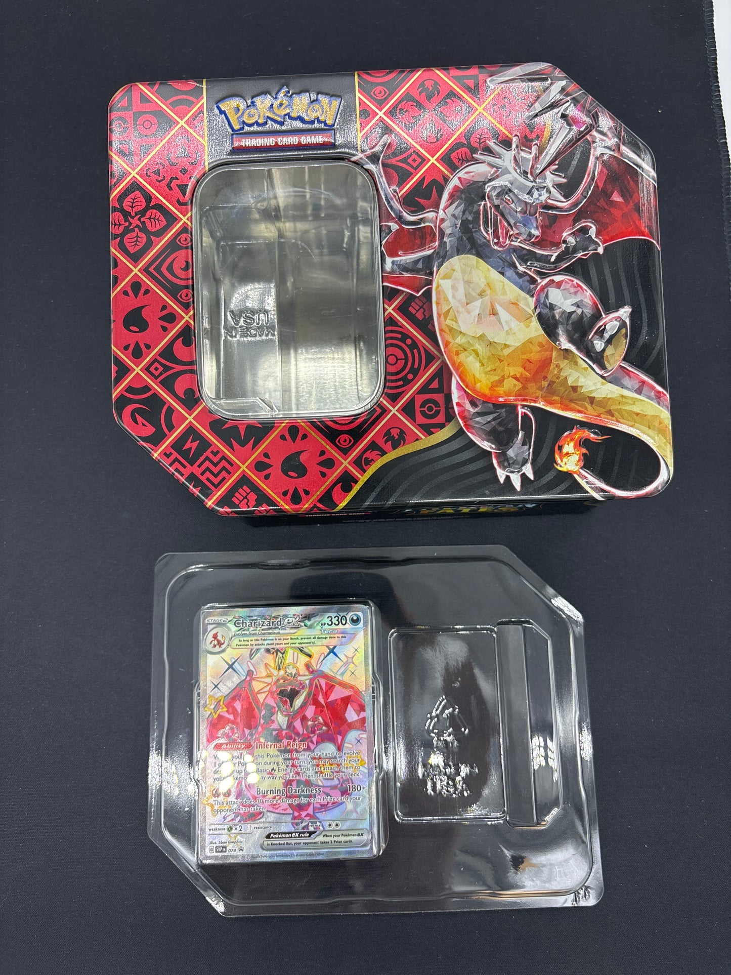 Auction Lot 2: Charizard EX Paldean Fates Collection Tin With Promo Card Conditions Vary