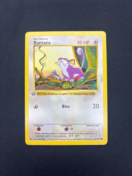 Auction Lot 344: Pokemon Card 1st Edition Shadowless Base Set Rattata Condition Vary