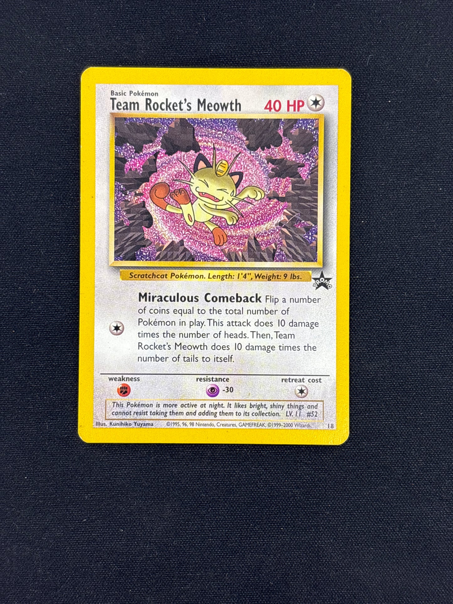Auction Lot 92: Pokemon Card Team Rocket's Meowth WOTC Black Star Promo Conditions Vary