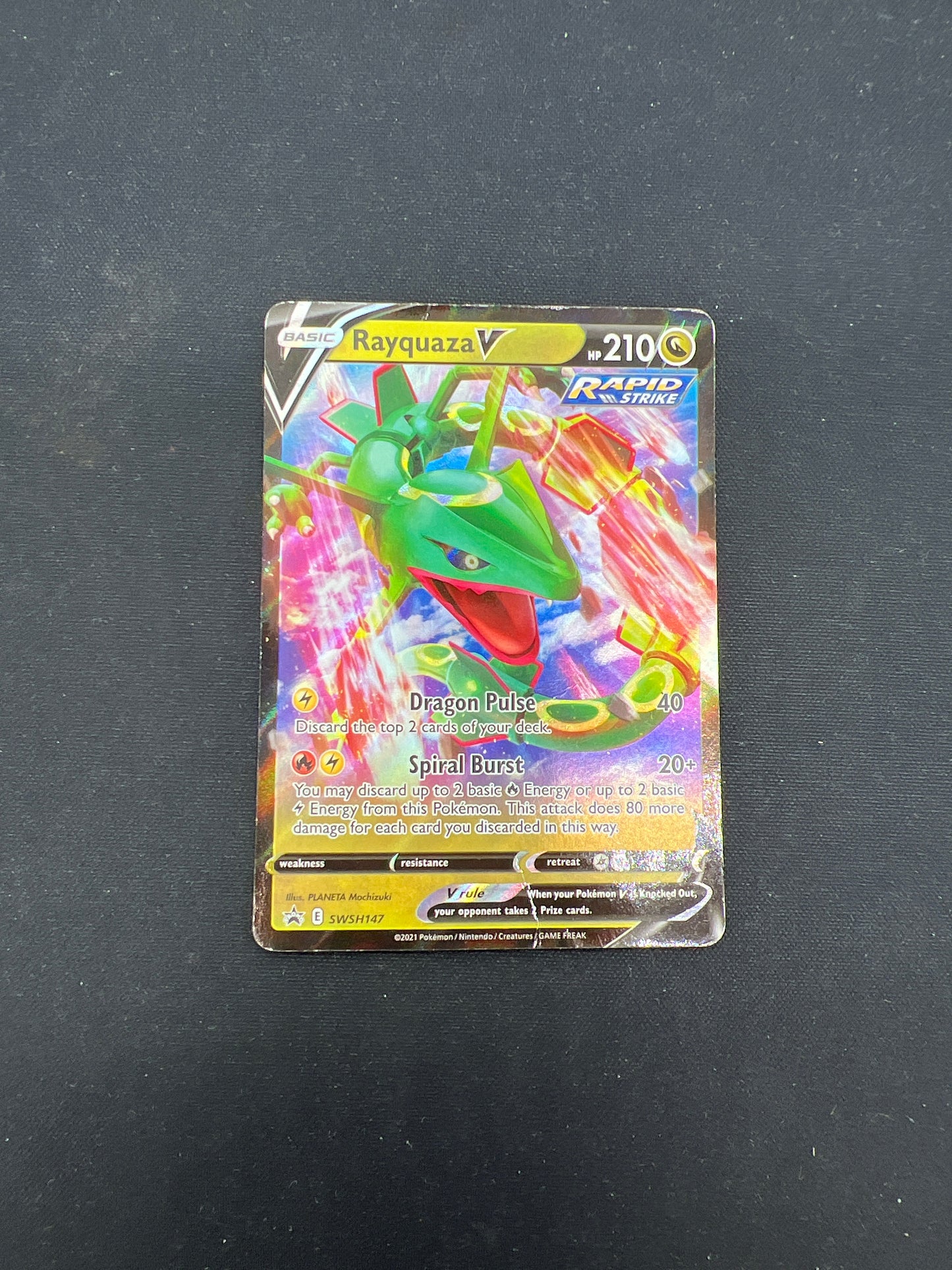 Auction Lot 76: Pokemon Cards Rayquaza V Full Art Promo SWSH147 Conditions Vary