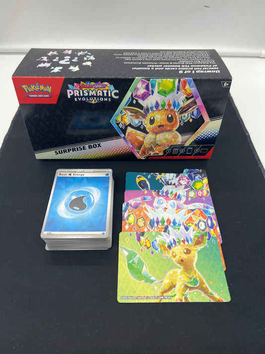 Auction Lot 330: Pokemon Cards Prismatic Evolutions Surprise Box EMPTY With Accessories