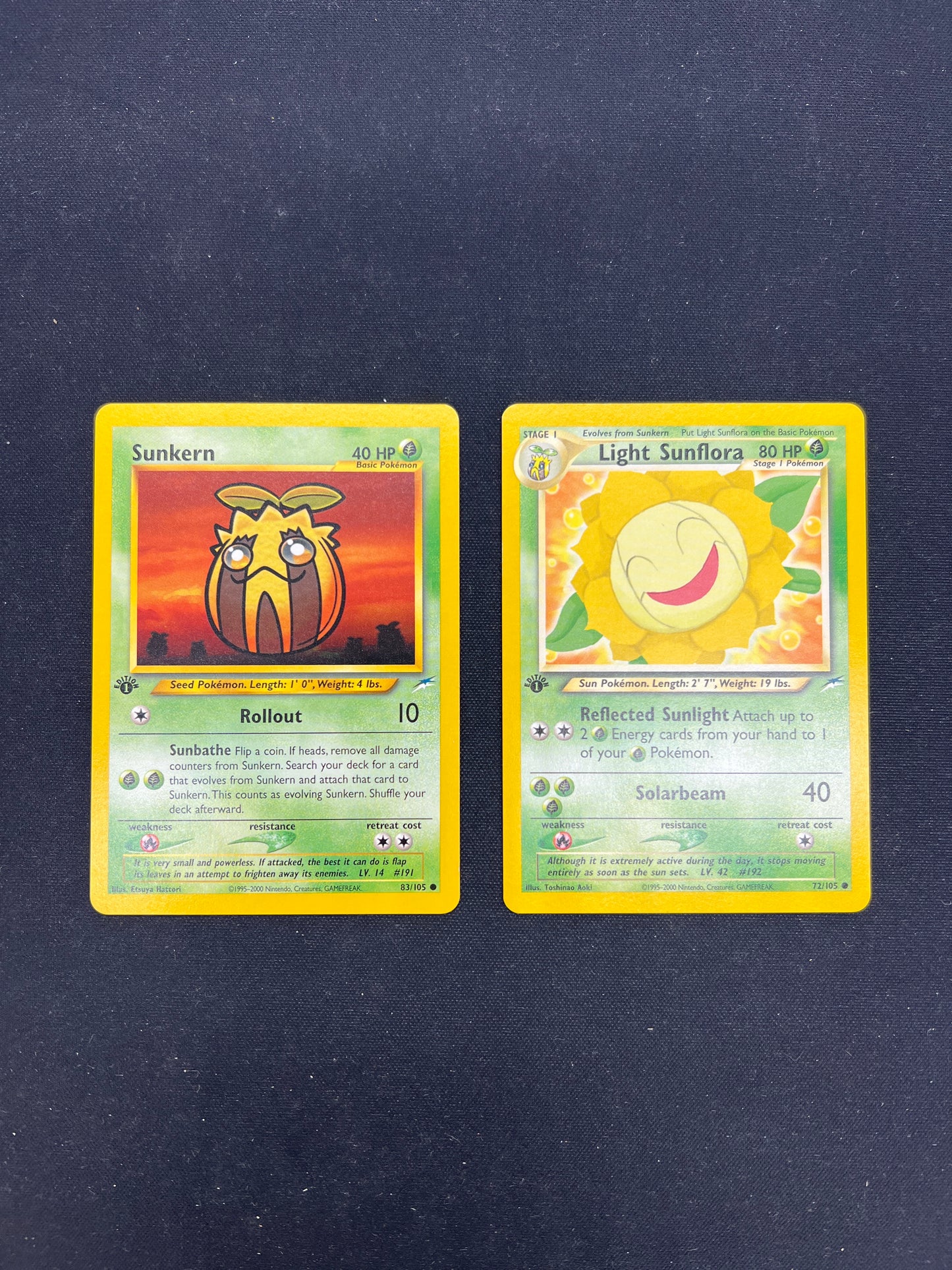 Auction Lot 20: Pokemon Cards Sunkern & Light Sunflora 1st Edition Neo Discovery Conditions Vary