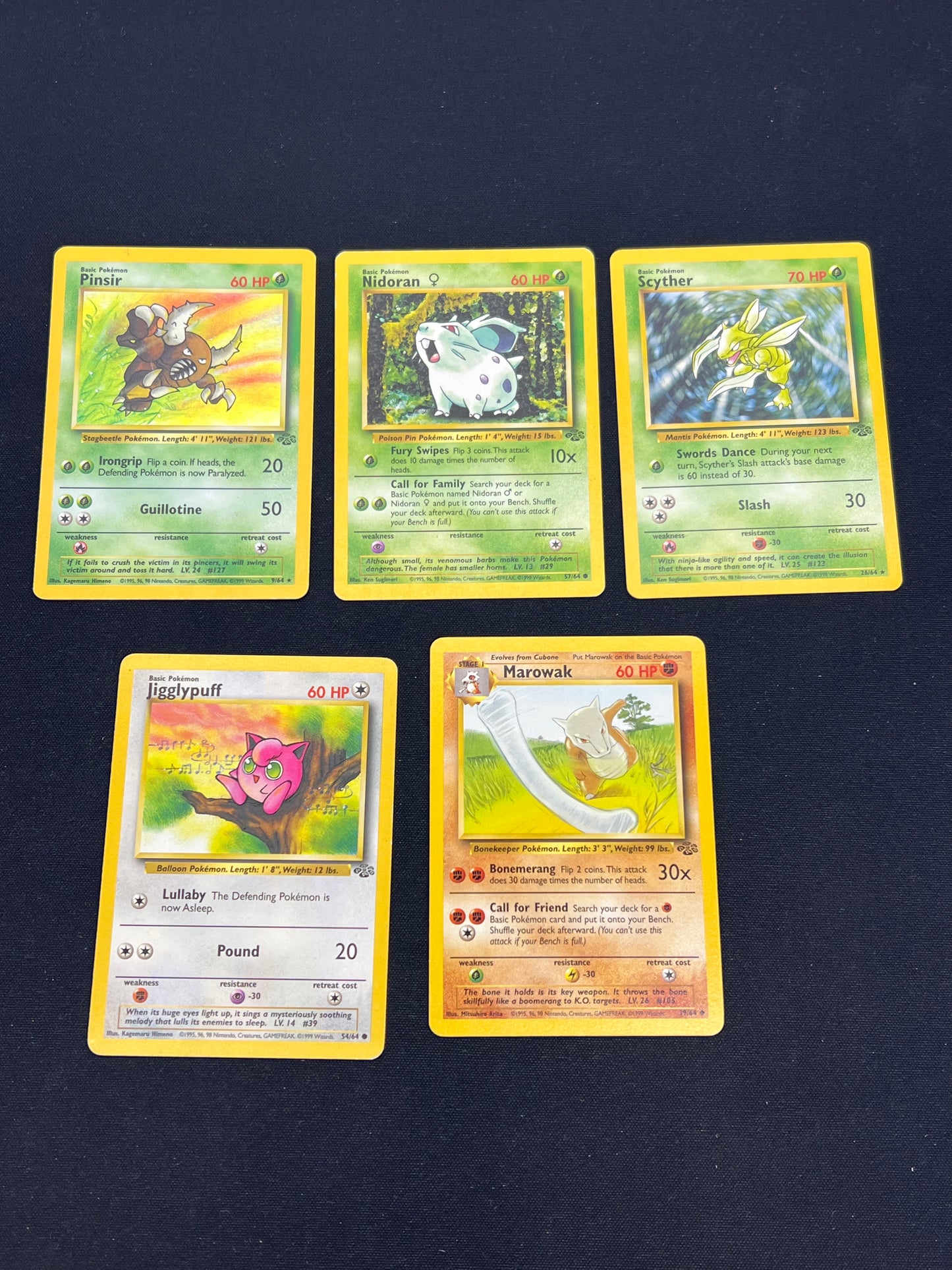 Auction Lot 66: Pokemon Cards Assorted Lot of 5 Non Holo Jungle Rares Uncommons Commons Conditions Vary