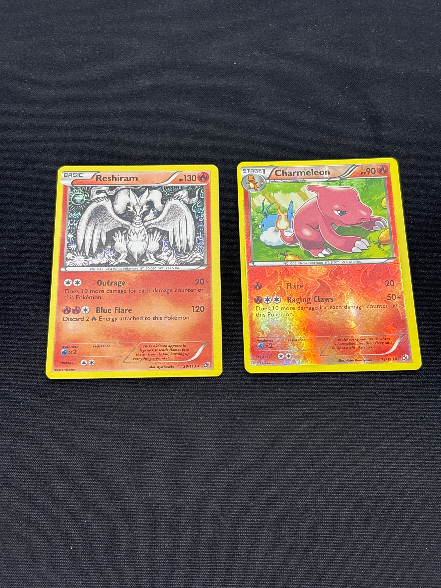 Auction Lot 327: Pokemon Cards Reshiram & Charmeleon Holo Legendary Treasures Conditions Vary