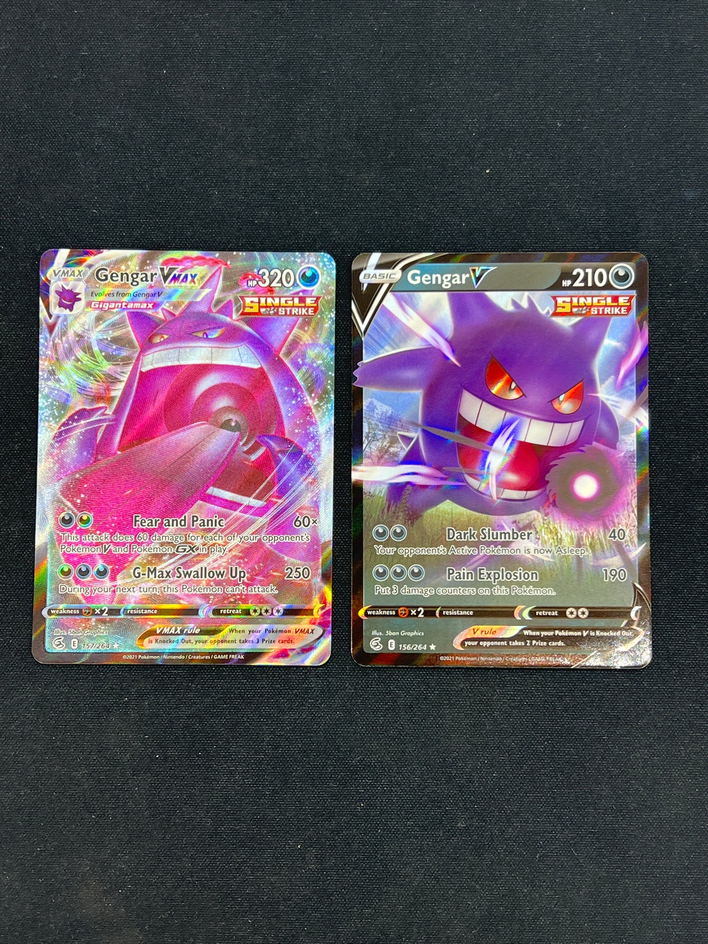 Auction Lot 407: Pokemon Cards Gengar V and VMAX Full Art Fusion Strike Lot Conditions Vary