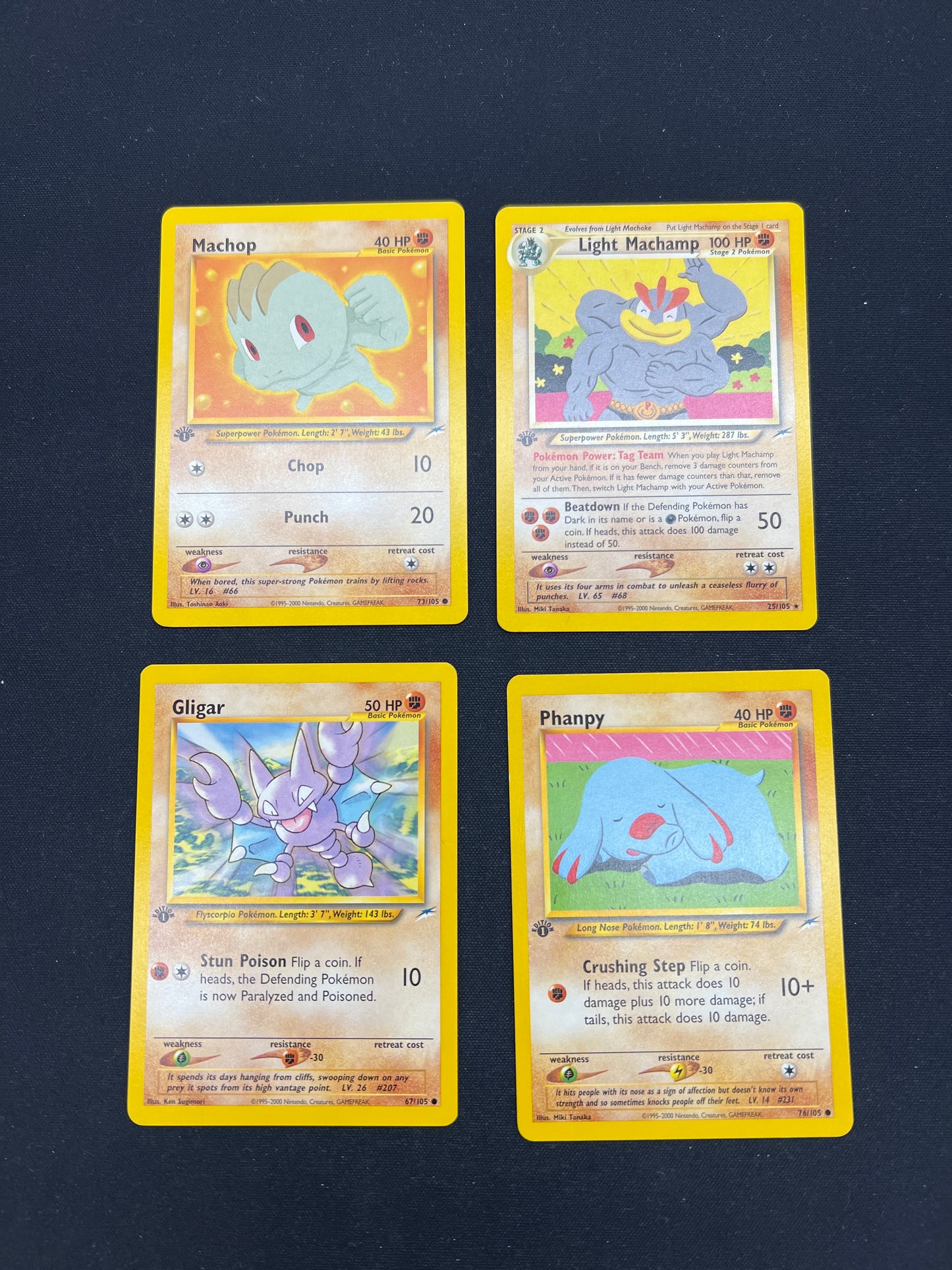 Auction Lot 3: Pokemon Cards Lot of 4 Assorted Fighting Types 1st Edition Neo Discovery Conditions Vary