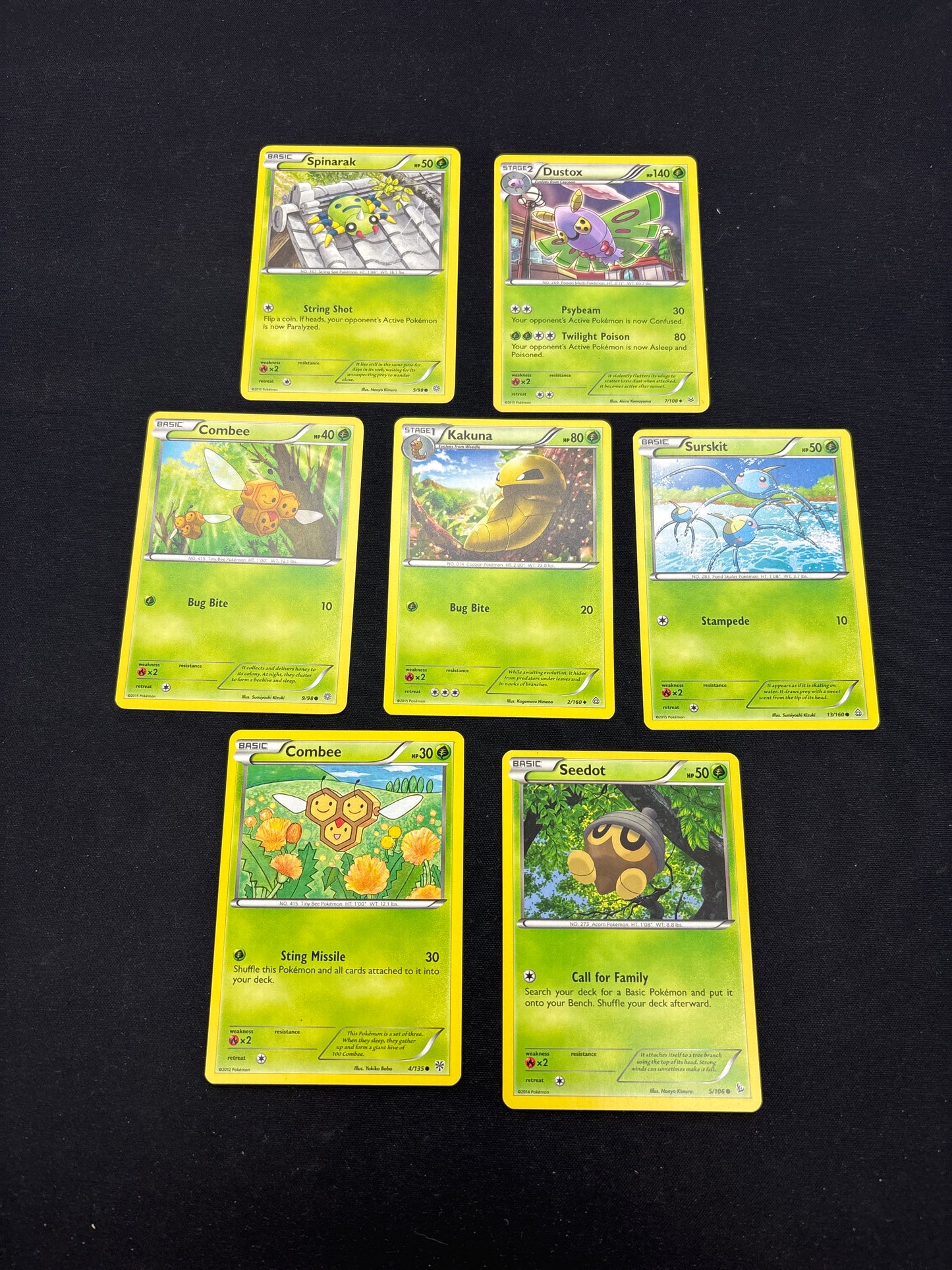 Auction Lot 37: Pokemon Cards Lot of 7 Grass Types Commons Uncommons Conditions Vary
