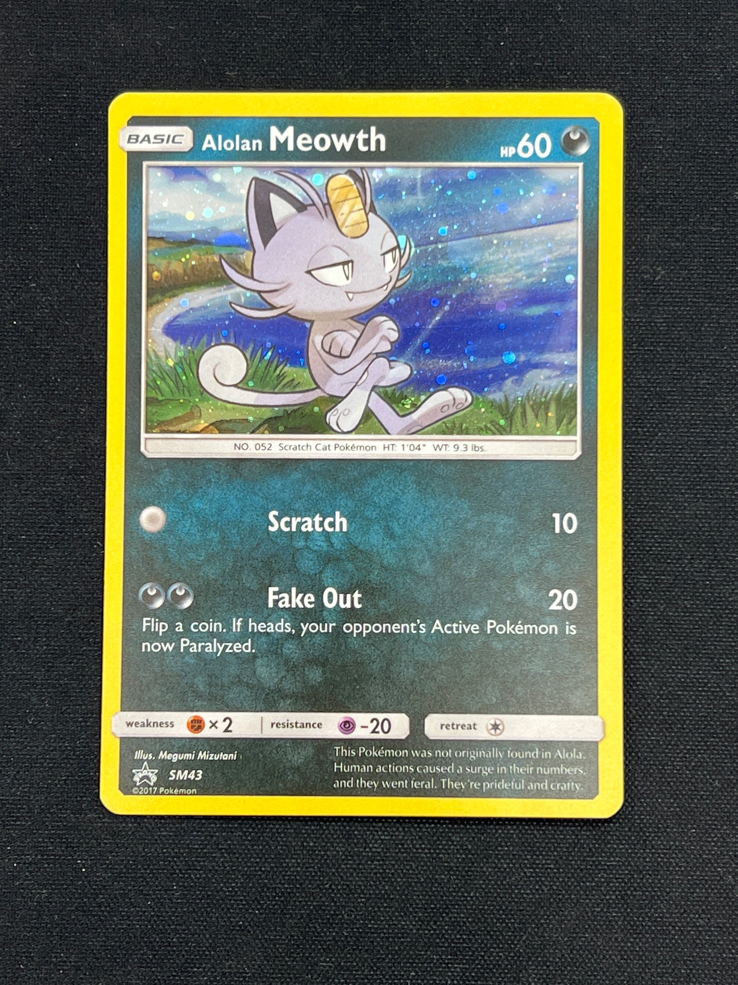 Auction Lot 423: Pokemon Cards Alolan Meowth Cosmo Holo SM Promo Conditions Vary