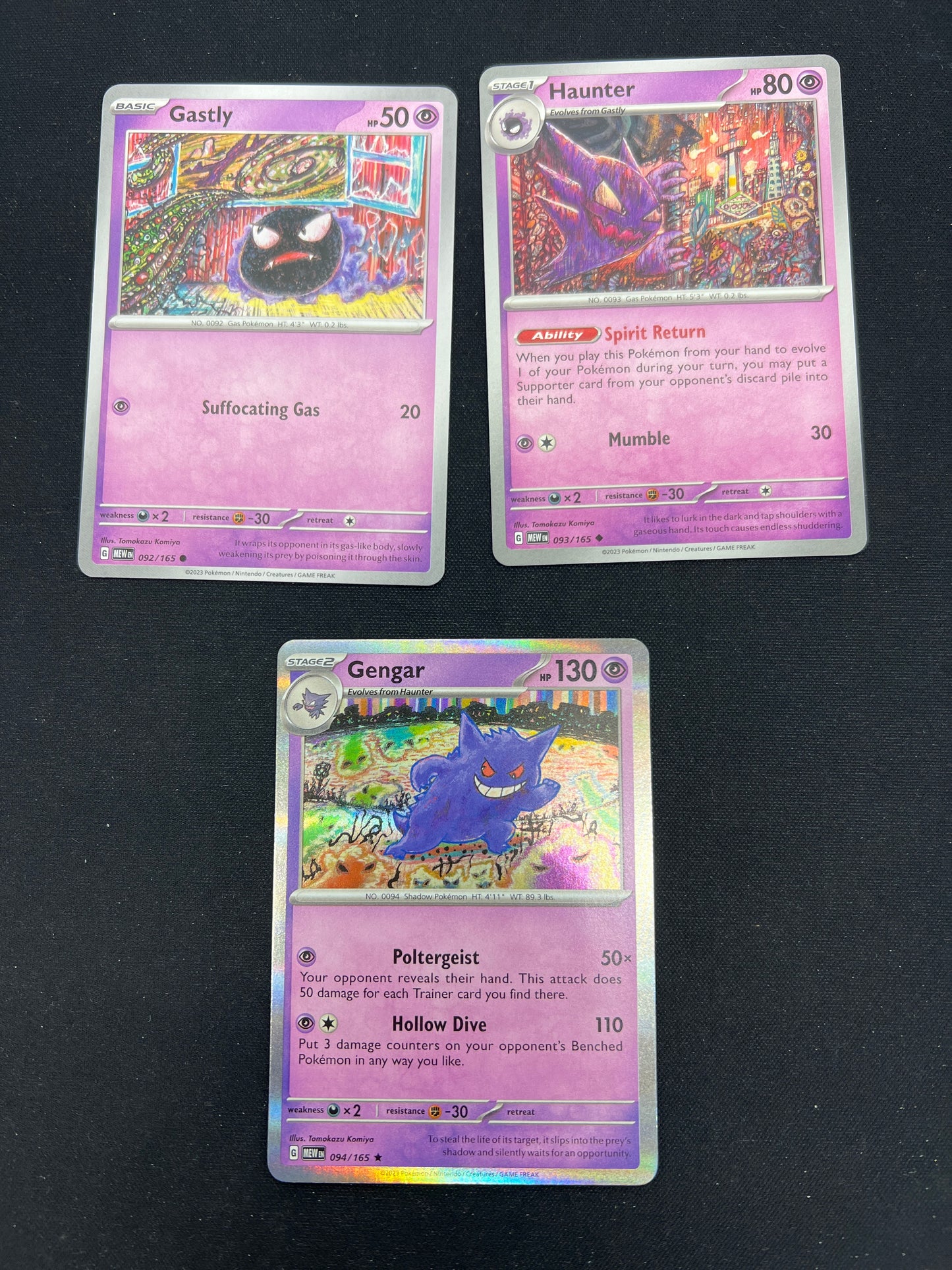 Auction Lot 351: Pokemon Cards Gastly Haunter & Gengar Holo SV 151 Conditions Vary
