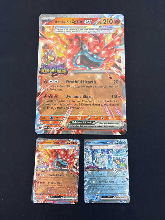 Auction Lot 331: Pokemon Heartflame Mask Ogerpon EX Jumbo Collection Card Lot 2 Conditions Vary