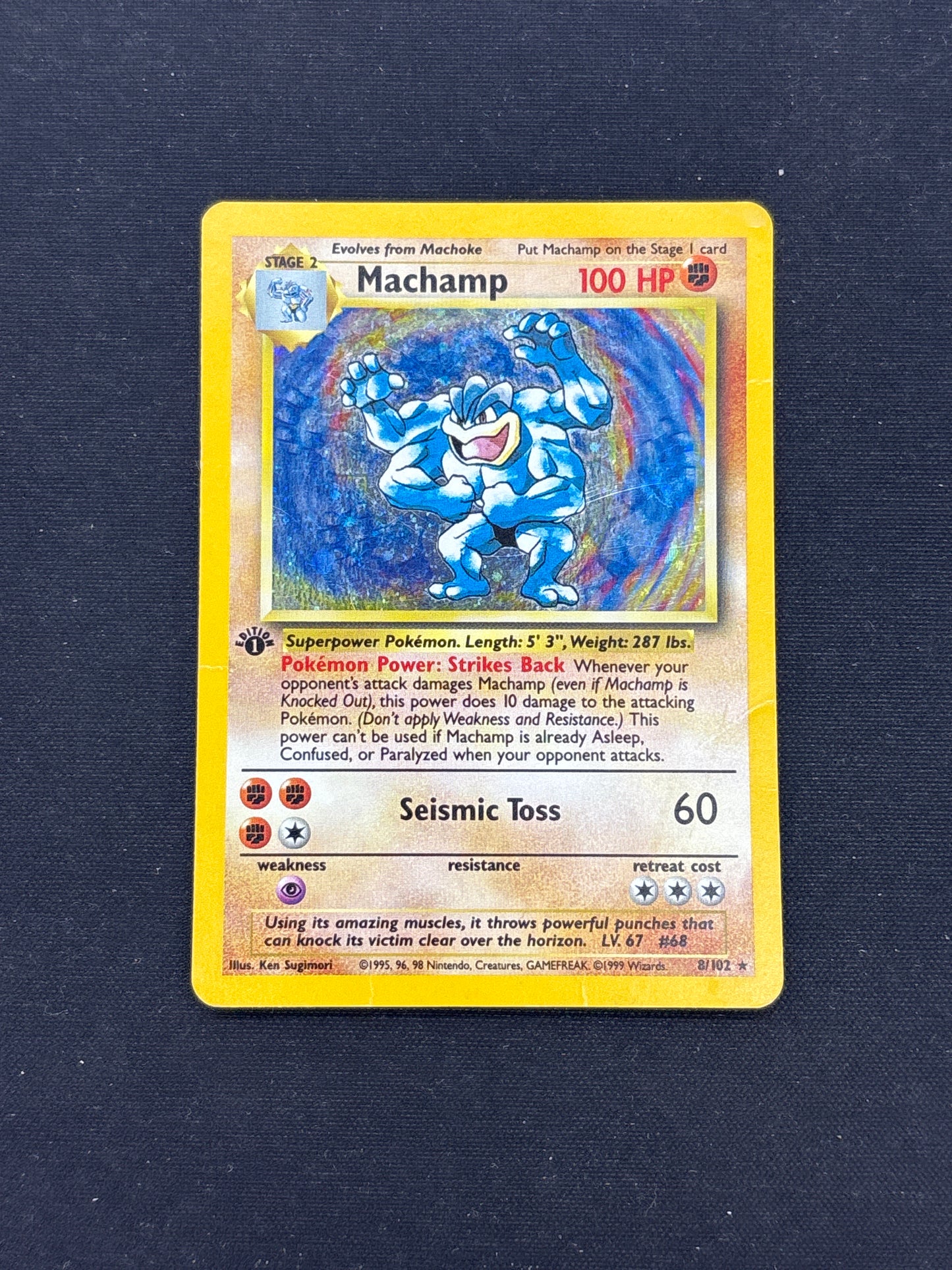 Auction Lot 3: Pokemon Cards 1st Edition Base Set Machamp Cosmo Holo Condition Vary