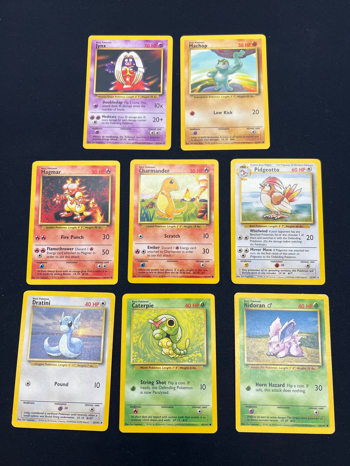 Auction Lot 9: Pokemon Cards Assorted Lot of 8 WOTC Base Set Commons Uncommons Non Holo Rare Conditions Vary