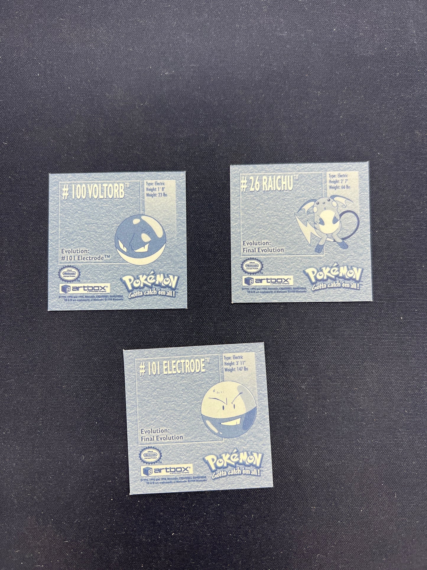 Auction Lot 96: Pokemon Cards Artbox Lot of 3 1995 Conditions Vary