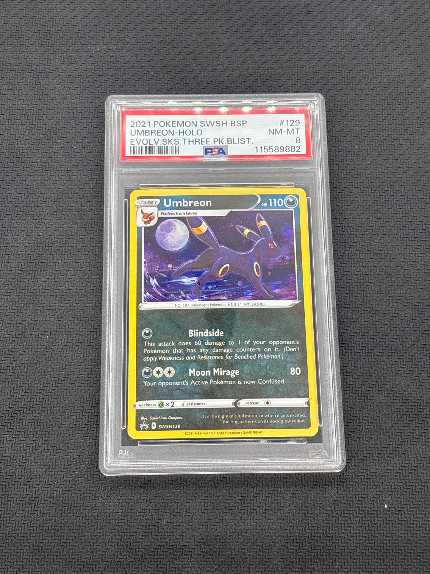 Auction Lot 149: PSA 8 Umbreon Holo Evolving Skies Blister Promo