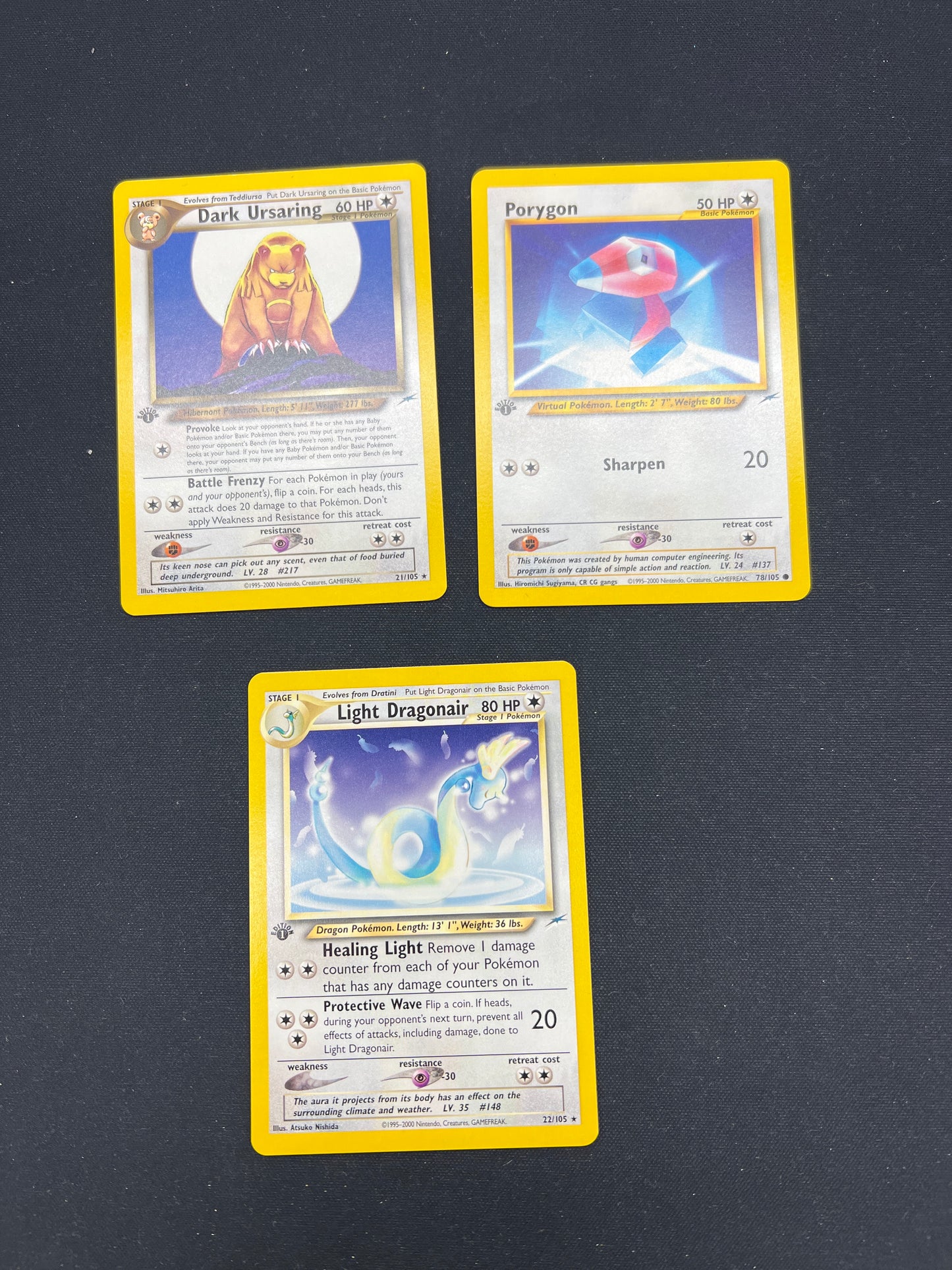 Auction Lot 33: Pokemon Cards Dark Ursaring Porygon Light Dragonair 1st Edition Neo Discovery Conditions Vary