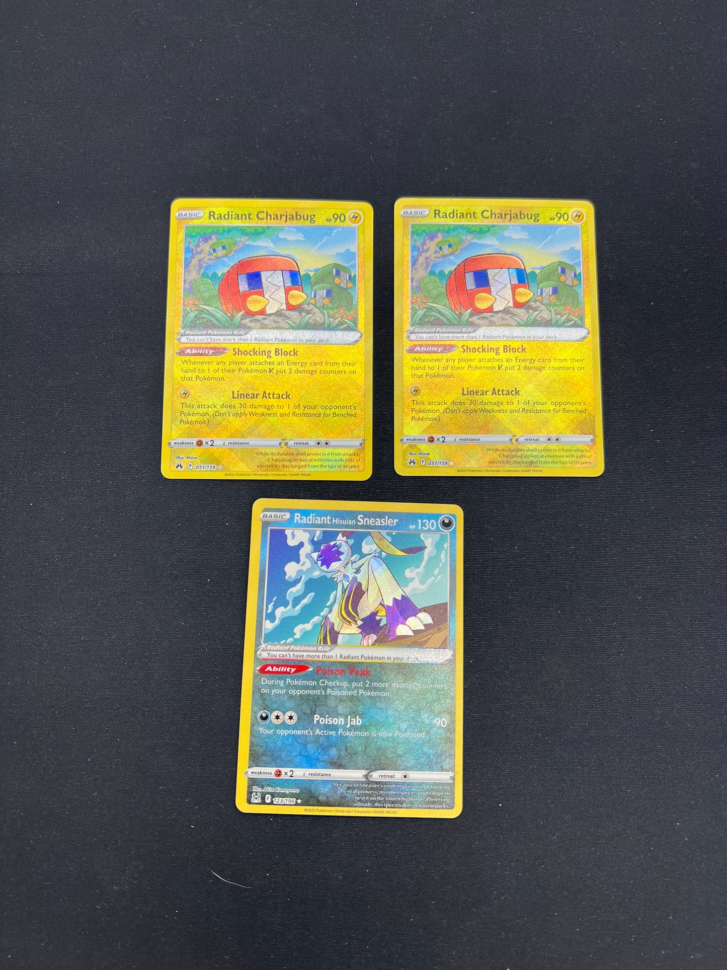 Auction Lot 132: Pokemon Cards Radiant Charjabug & Hisuian Sneasler Conditions Vary