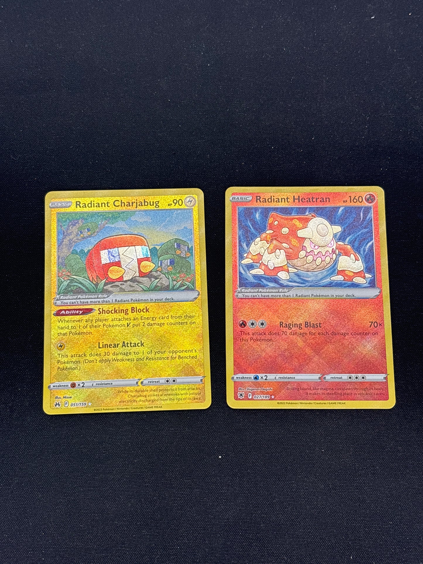 Auction Lot 20: Pokemon Cards Radiant Charjabug & Heatran Rares Conditions Vary