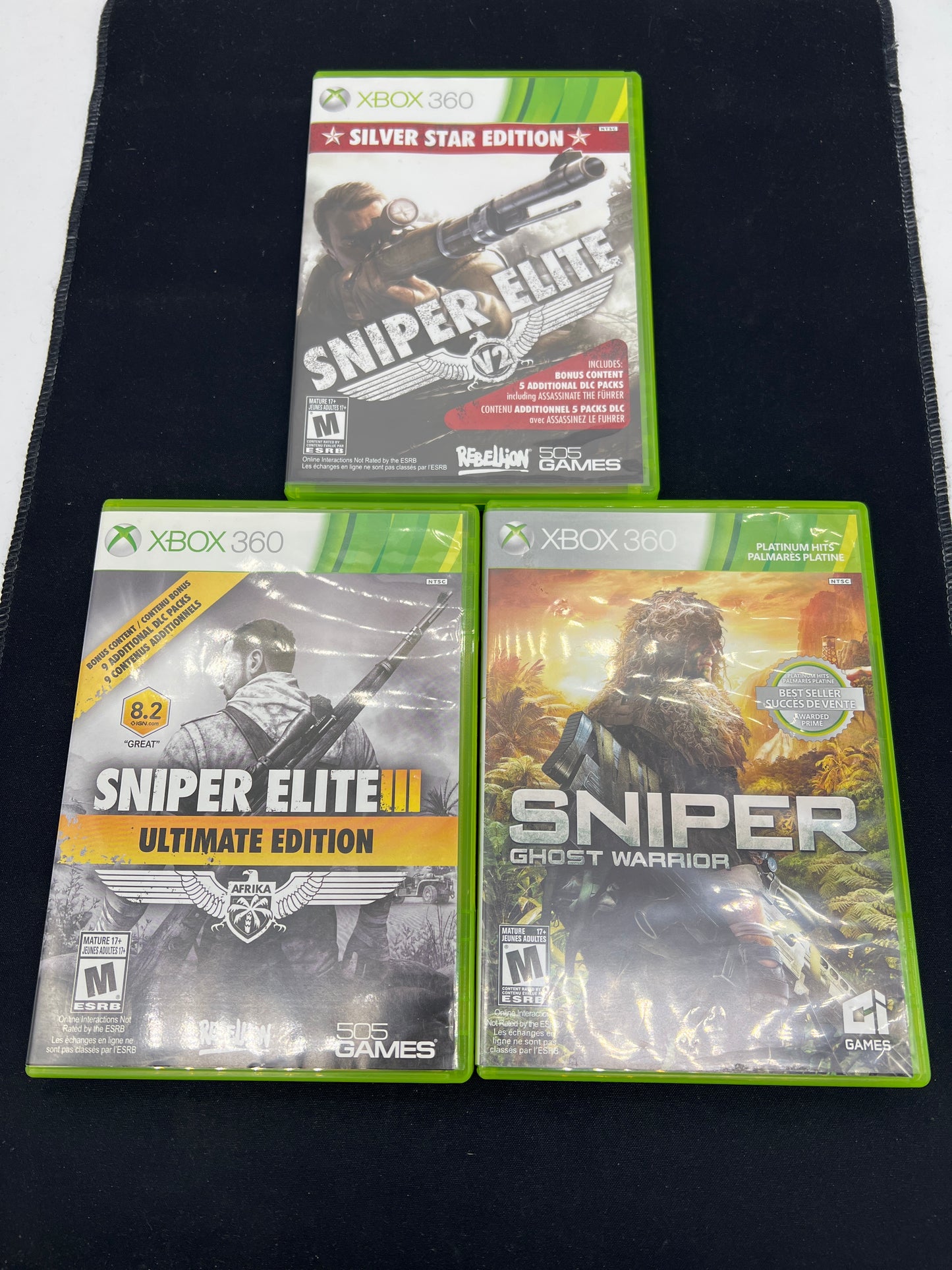 Auction Lot 214: XBOX 360 Video Game Lot of 3 Sniper Elite V2 Sniper Elite III Sniper Ghost Warrior CIB