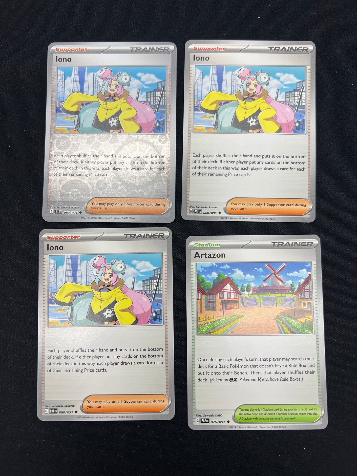 Auction Lot 246: Pokemon Cards Lot of 4 Iono and Artazon Conditions Vary