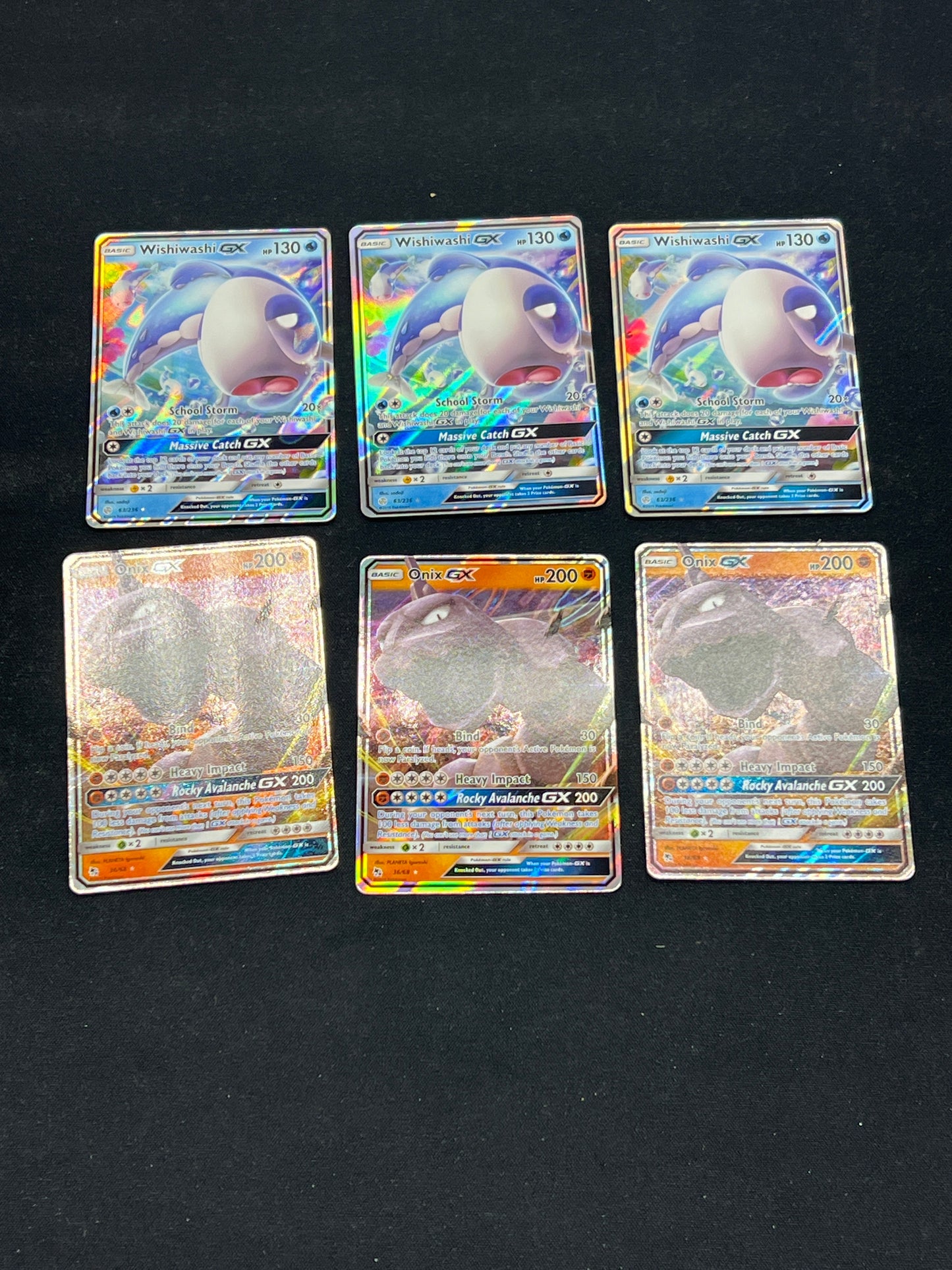 Auction Lot 142: Pokemon Cards Lot of 6 Wishiwashi & Onyx GX Ultra Rares Conditions Vary