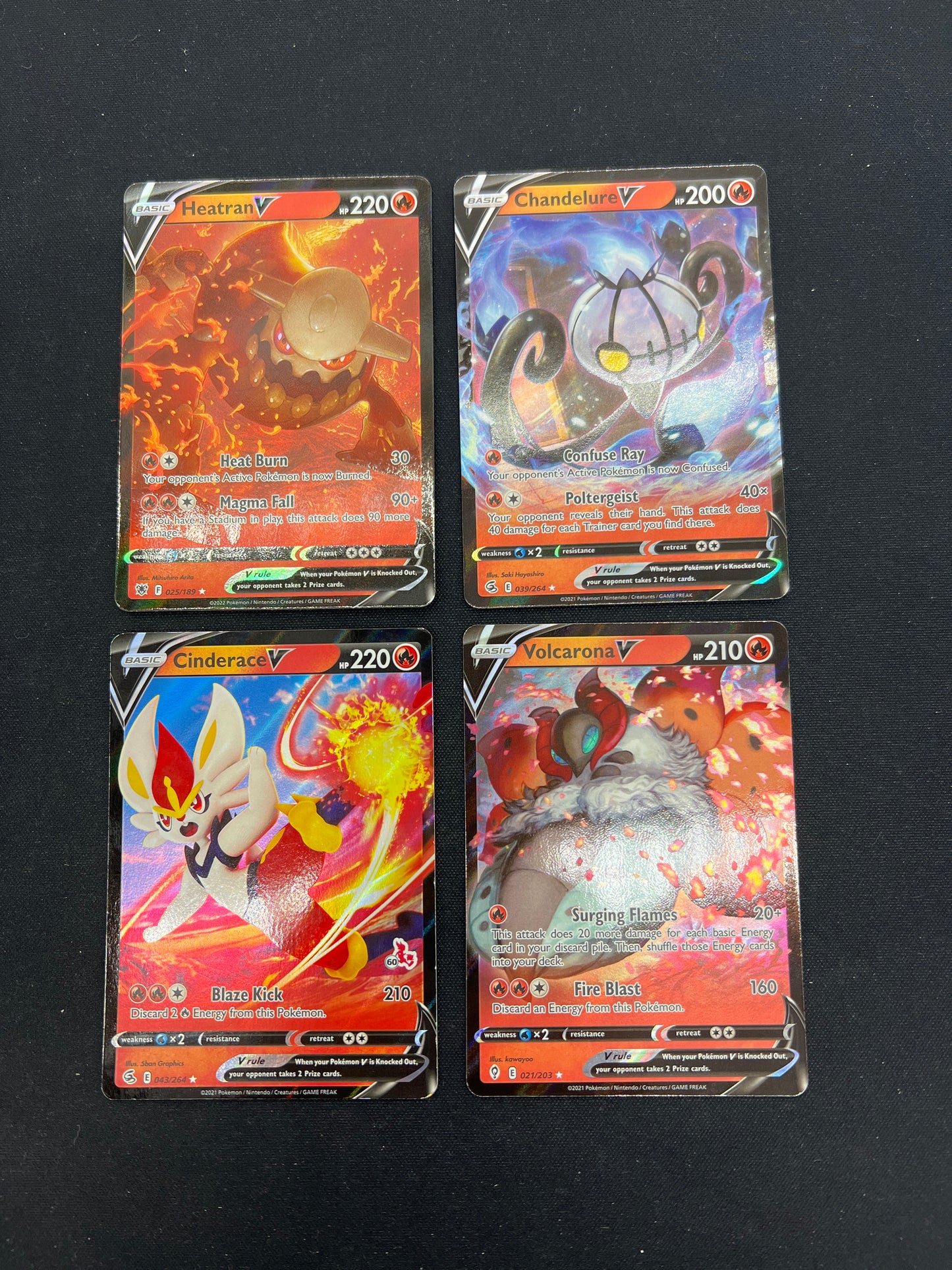Auction Lot 190: Pokemon Cards Lot of 4 Assorted Fire Type V Ultra Rares SWSH Conditions Vary