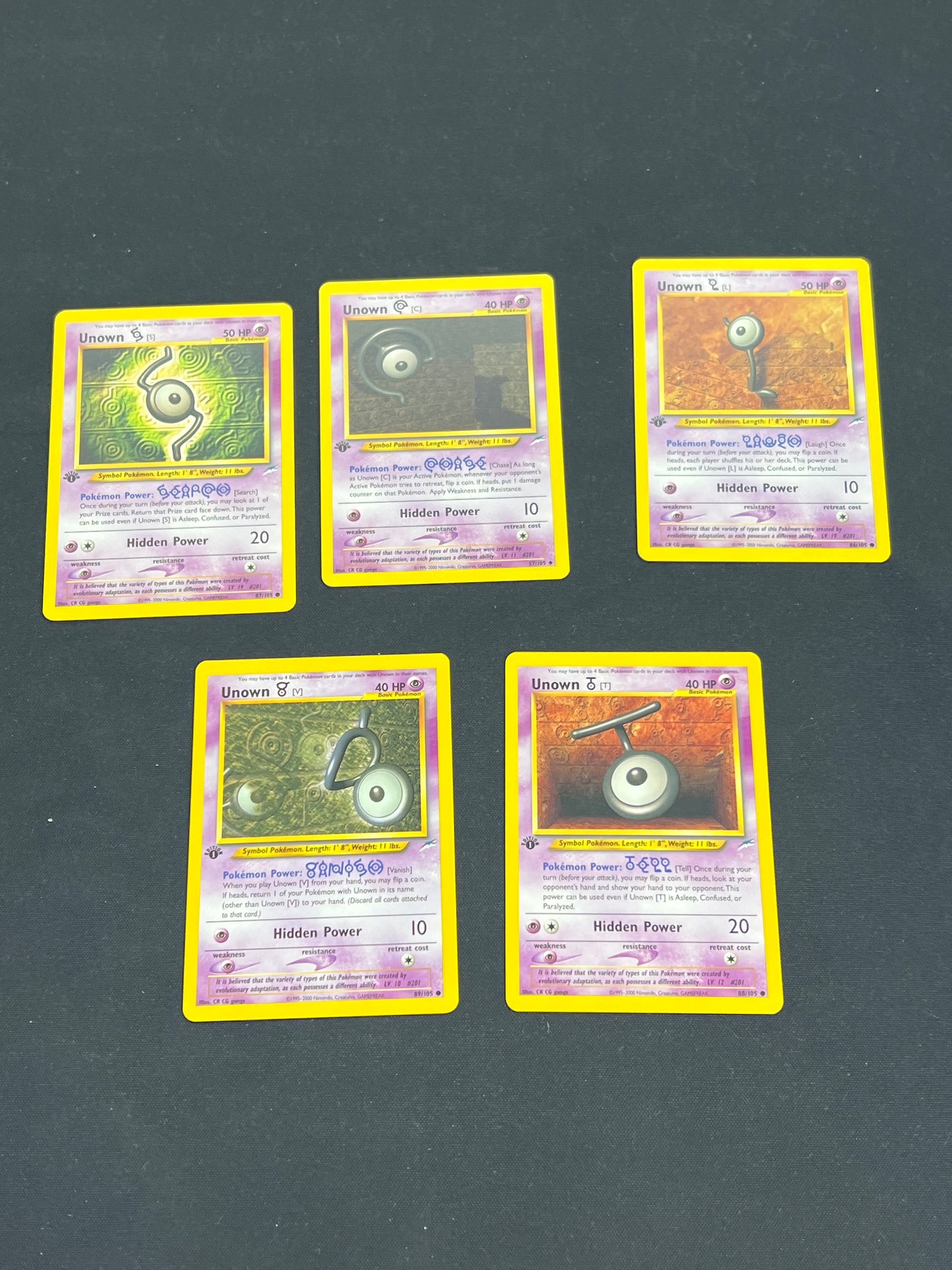 Auction Lot 55: Pokemon Cards 1st Edition Neo Destiny Unown Conditions Vary