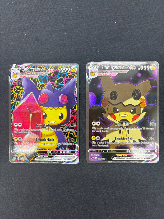Auction Lot 319: Pokemon Cards (CUSTOM) Lot of 2 Pikachu Poncho Sableye & Mimikyu Conditions Vary