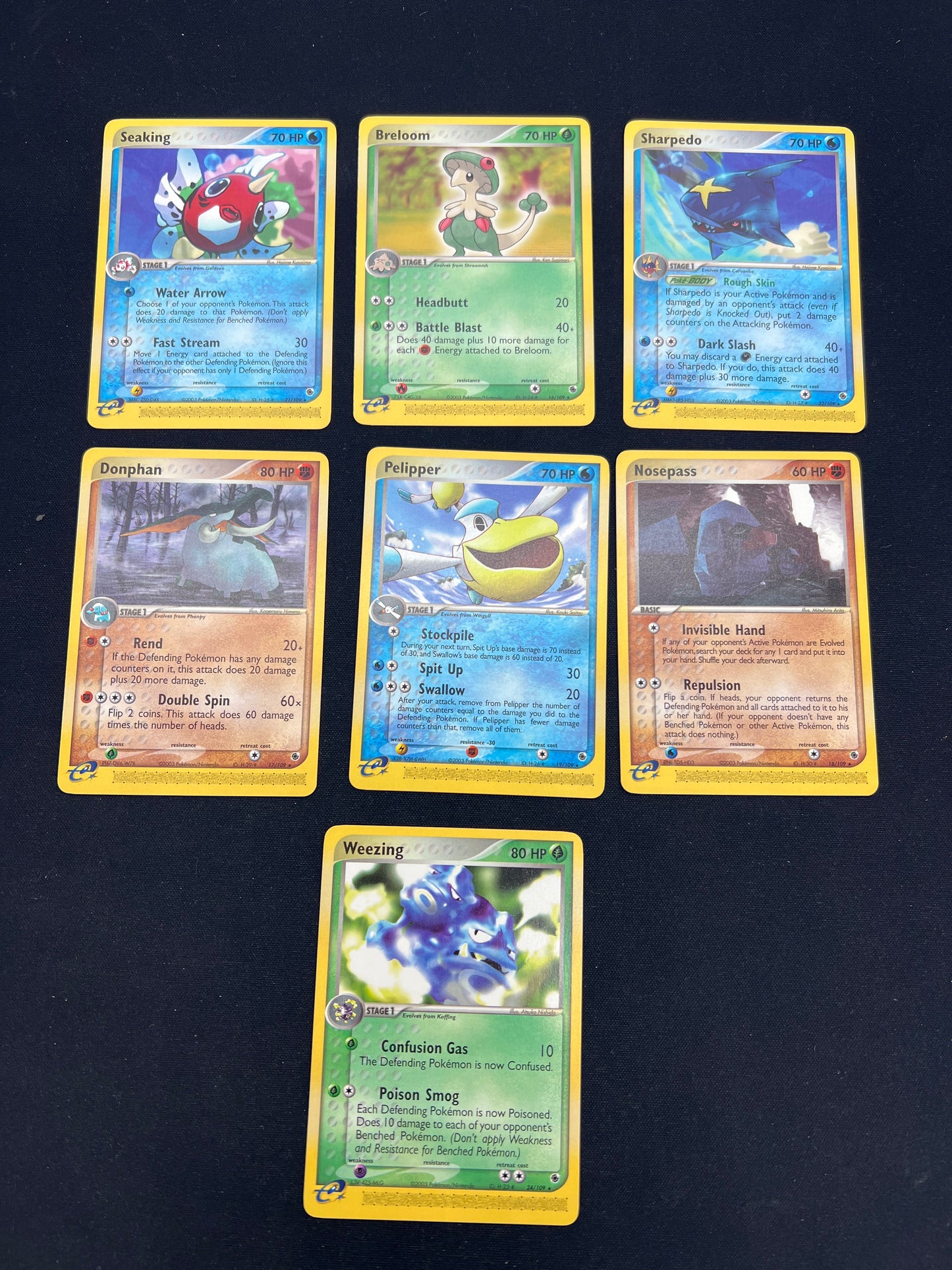 Auction Lot 307: Pokemon Cards Assorted Lot of 7 EX Ruby & Sapphire Non Holo Rares Conditions Vary