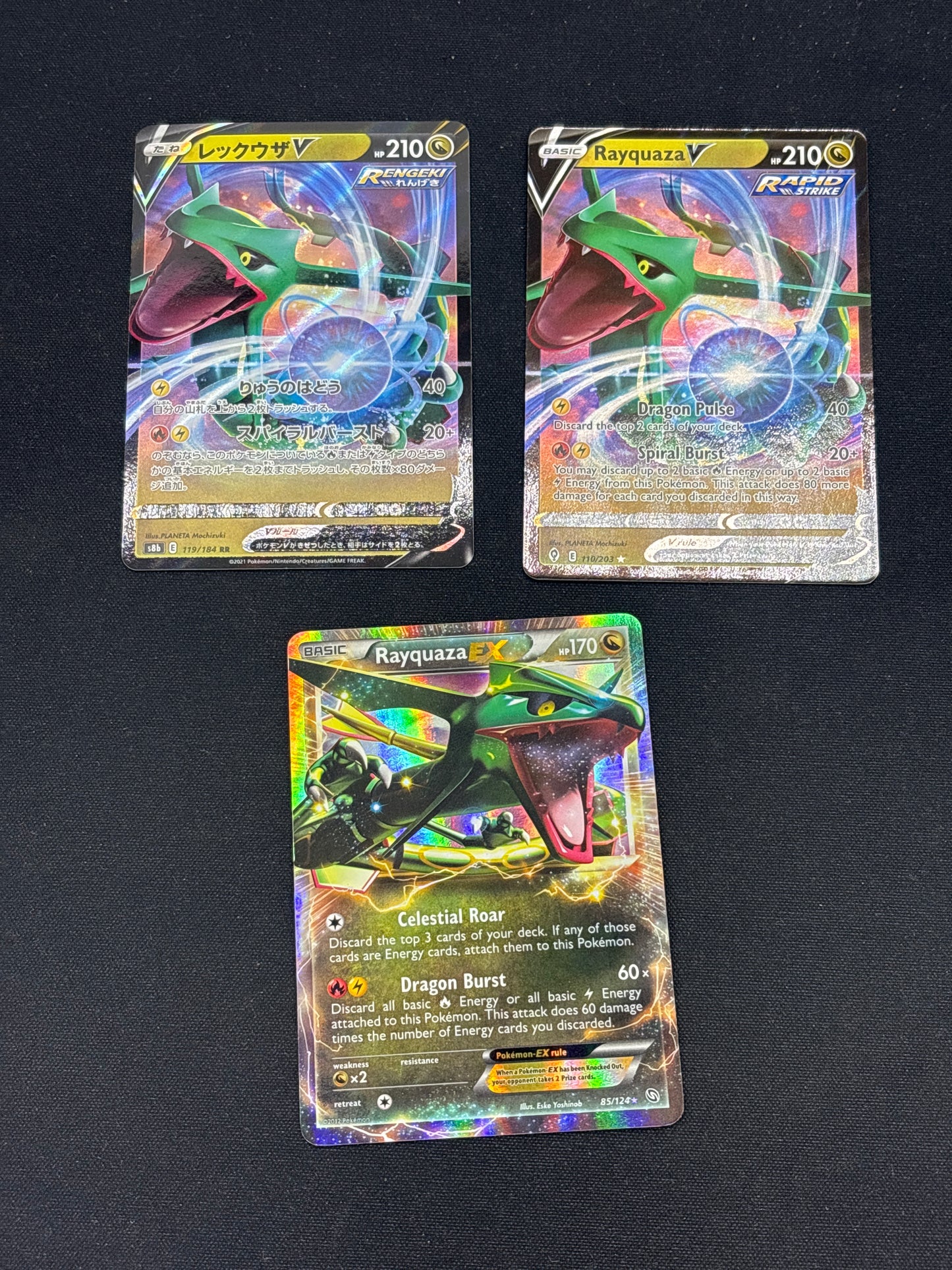 Auction Lot 49: Pokemon Cards Lot of 3 Assorted Rayquaza V & EX Ultra Rares Conditions Vary