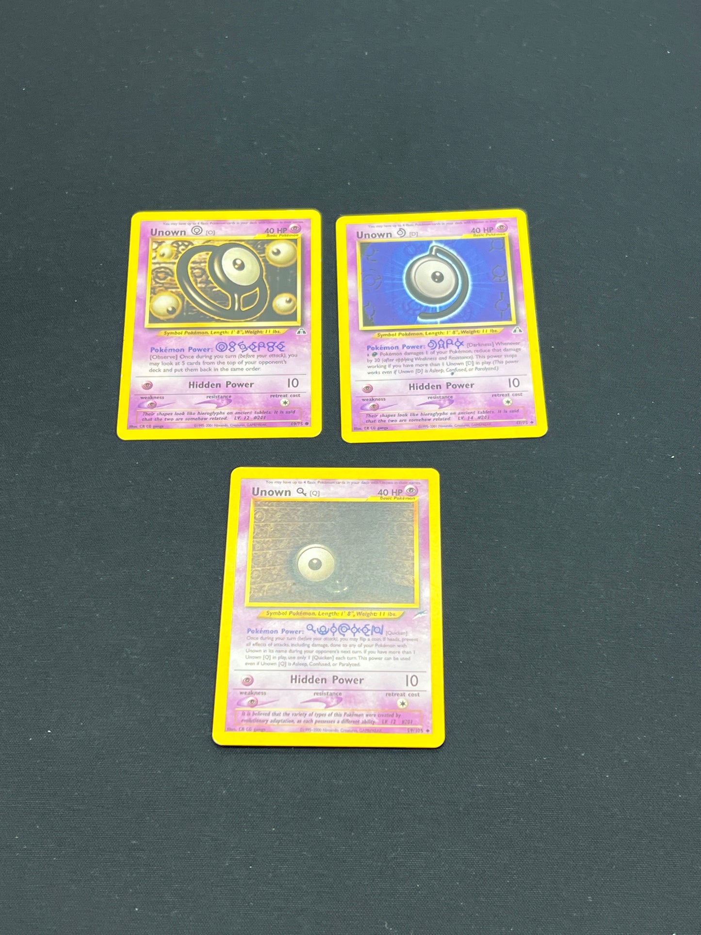 Auction Lot 225: Pokemon Cards Lot of 3 Unown Neo WOTC Conditions Vary