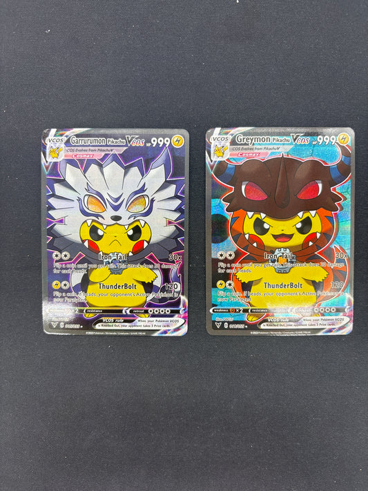 Auction Lot 318: Pokemon Cards (CUSTOM) Lot of 2 Pikachu Garrurumon & Greymon Conditions Vary