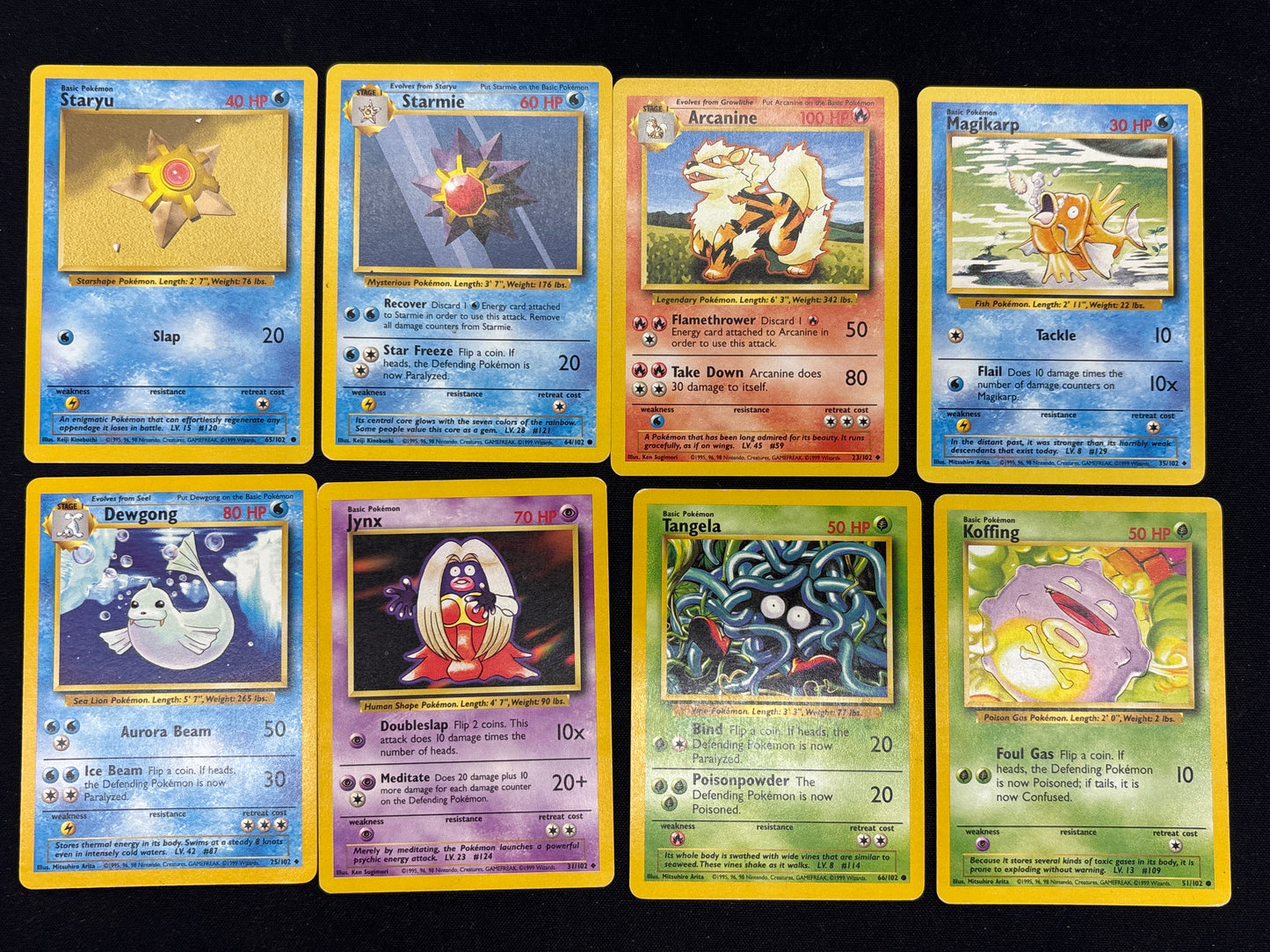 Auction Lot 422: Pokémon Cards Lot of 8 Assorted WOTC Base Set Unlimited Commons Uncommon Conditions Vary