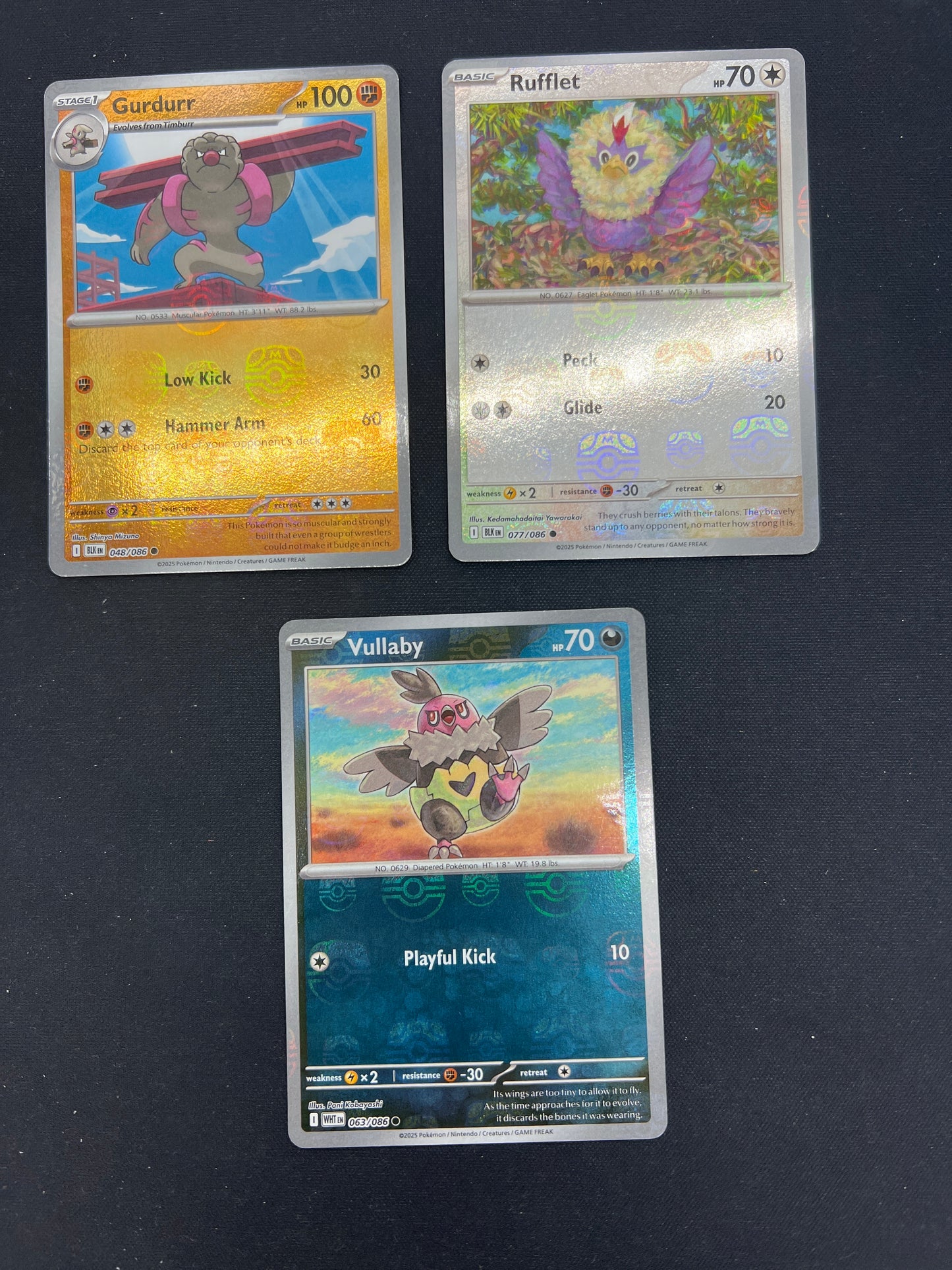 Auction Lot 99: Pokemon Cards Lot of 3 Assorted Black Bolt & White Flare Masterball Pattern Conditions Vary