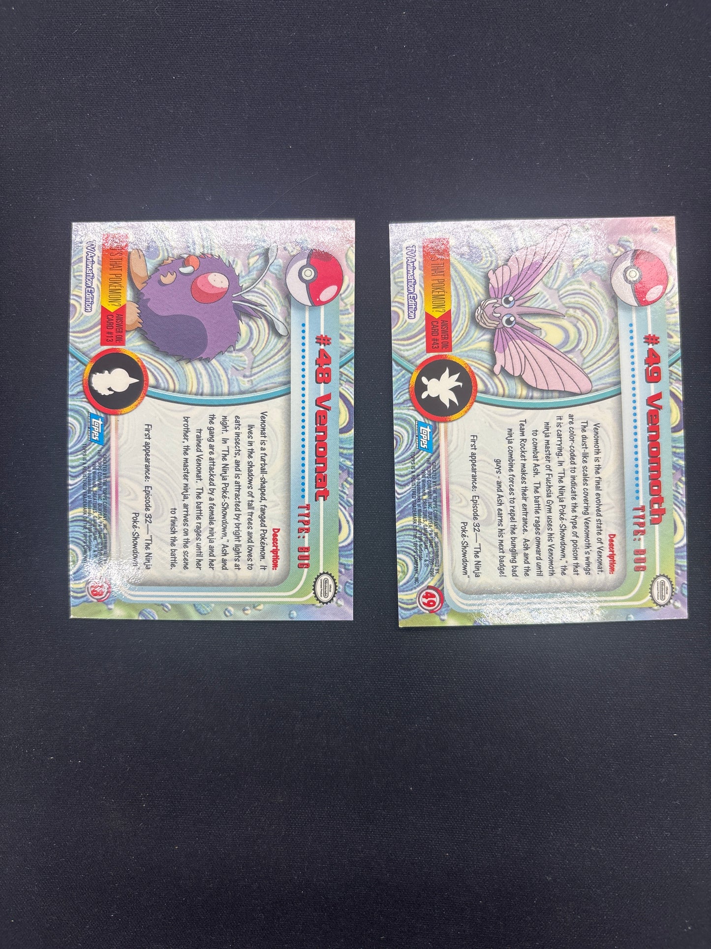 Auction Lot 67: Pokemon Cards Lot of 2 Venonat & Venomoth Topps Rainbow Foil Conditions Vary